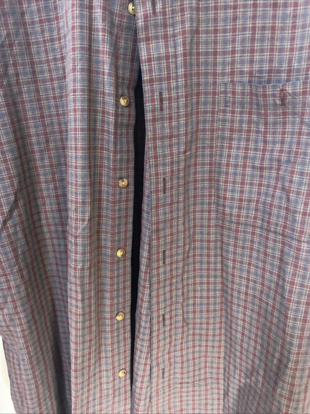 Men’s Deansgate Dress Shirt-Red/Blue Plaid Long Sleeve, Pocket Size XL