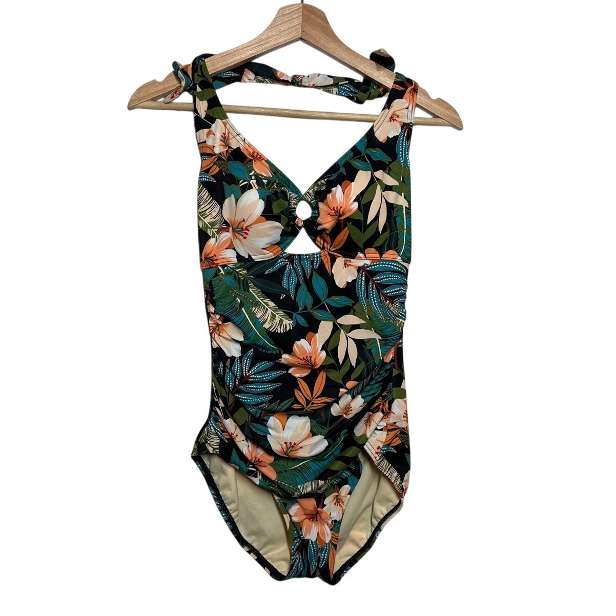 Dreamsuit by Miracle Brands Floral Halter One Piece Swimsuit Tummy Control Sz 8