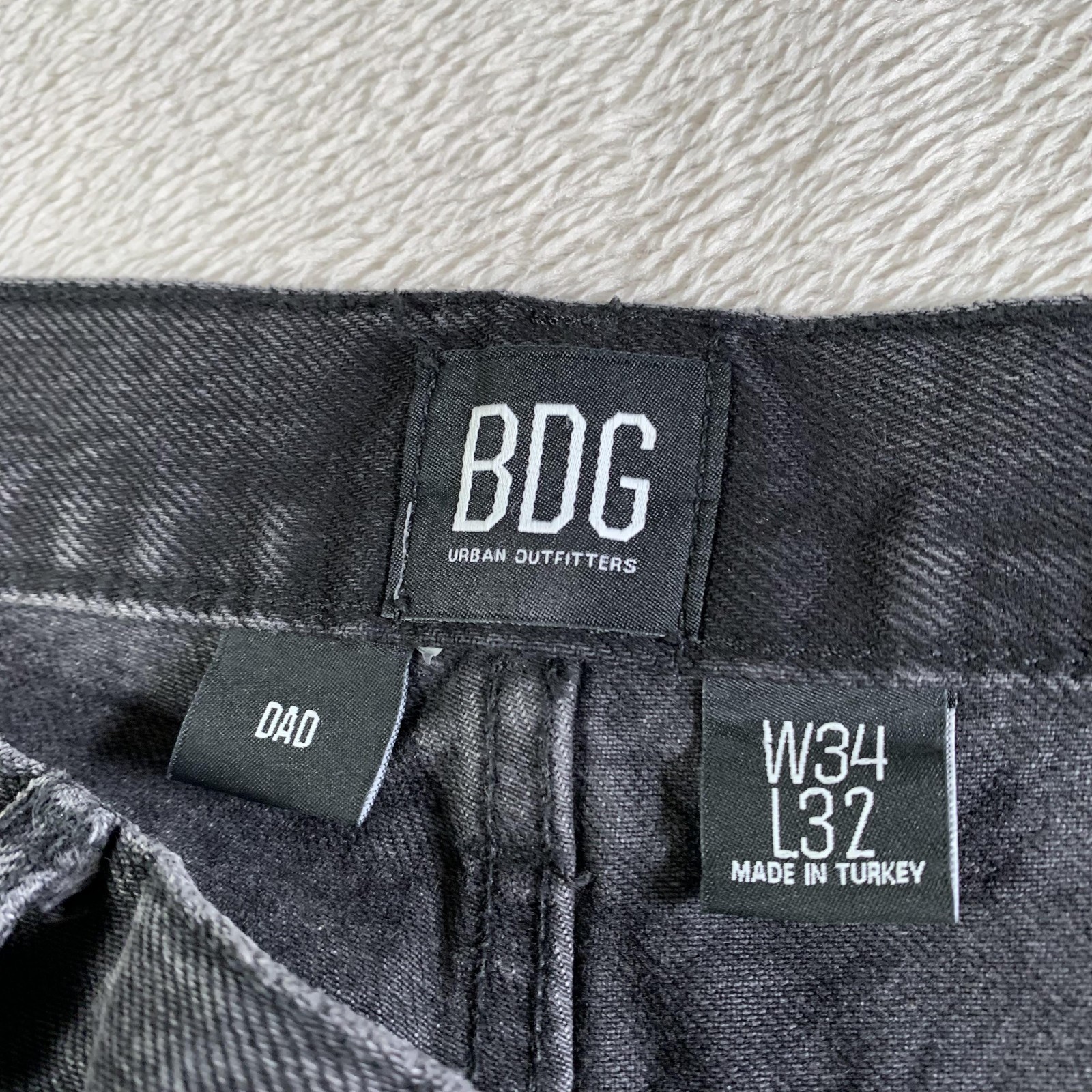 BDG Dad Jeans Mens 34×29 (Tag 34×32) Gray Straight Charcoal Wash Button Fly