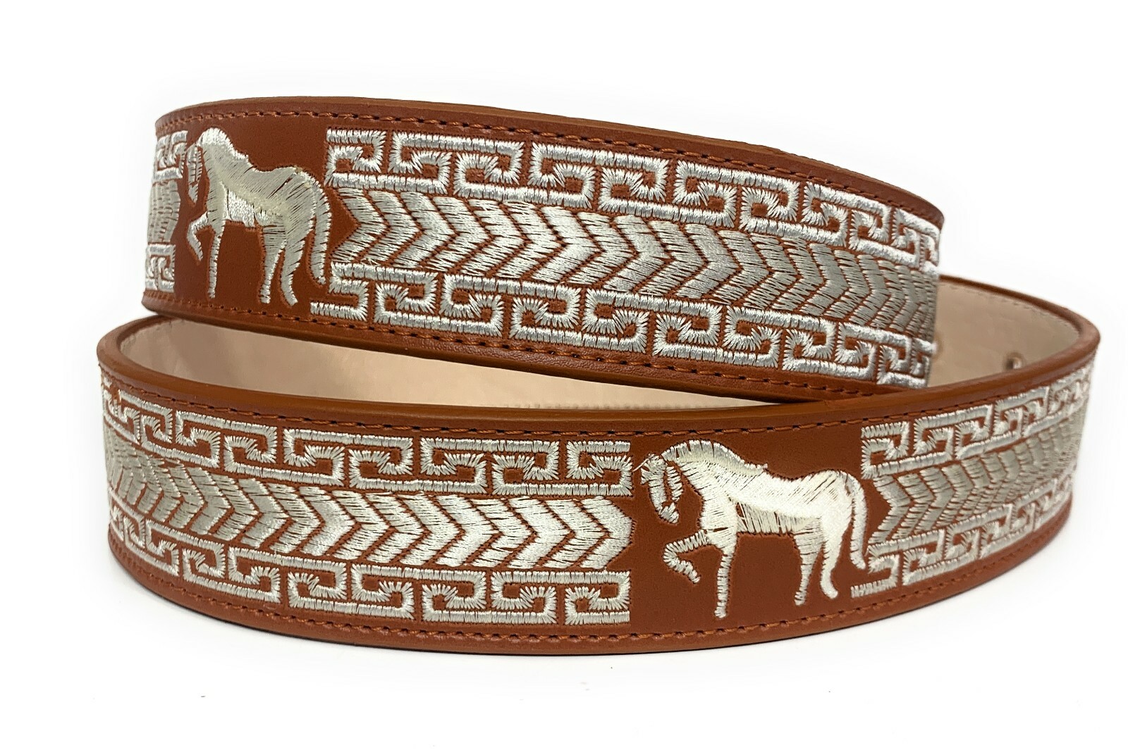 MEN’S WESTERN LEATHER BELT SADDLE HORSE COWBOY RODEO BELT. CINTO VAQUERO BORDADO