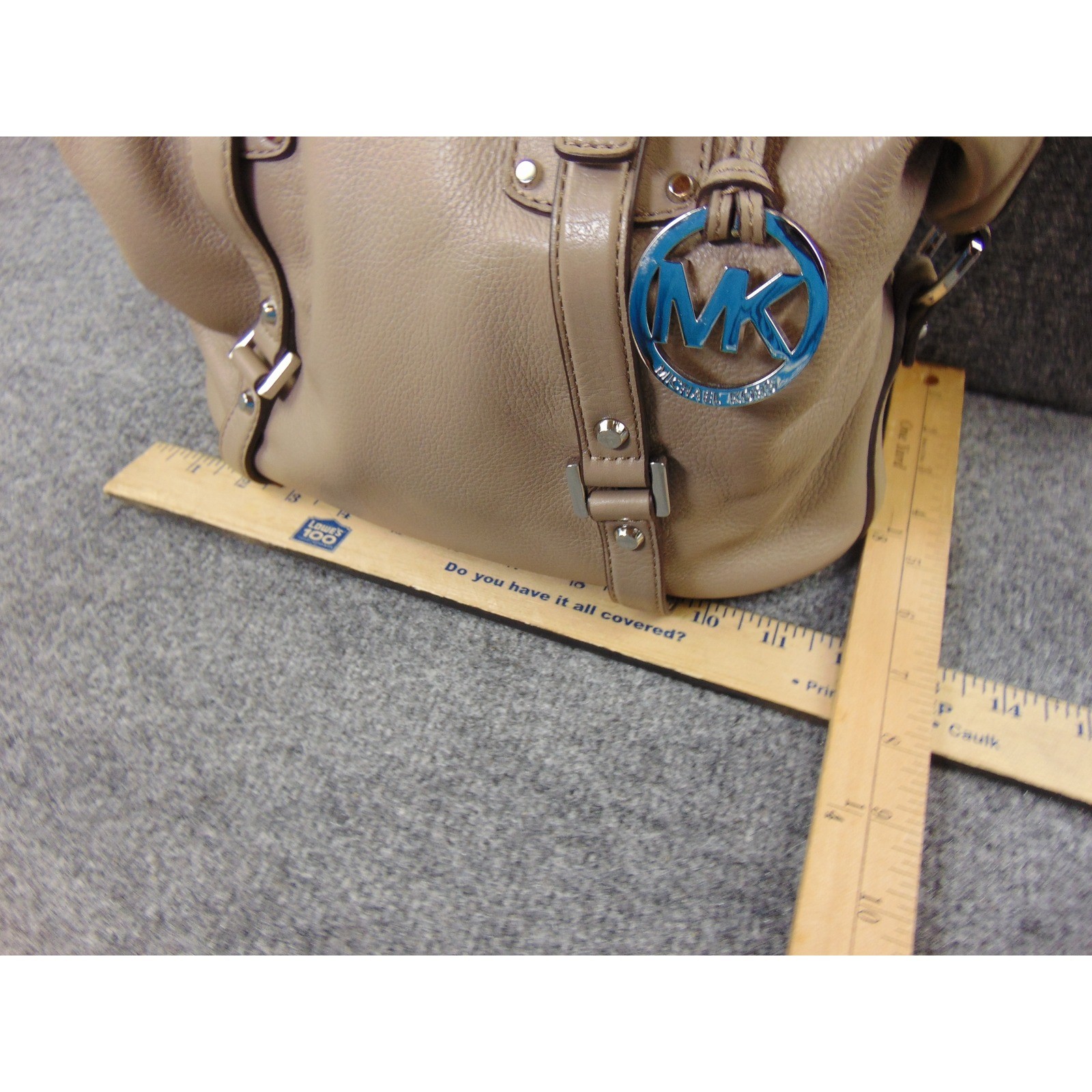 Michael Kors Bedford Satchel Tan Solid Leather Buckle Accent Handbag Purse