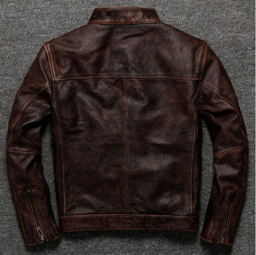Men’s Café Racer Vintage Distressed Brown Real Leather Biker Classic Jacket
