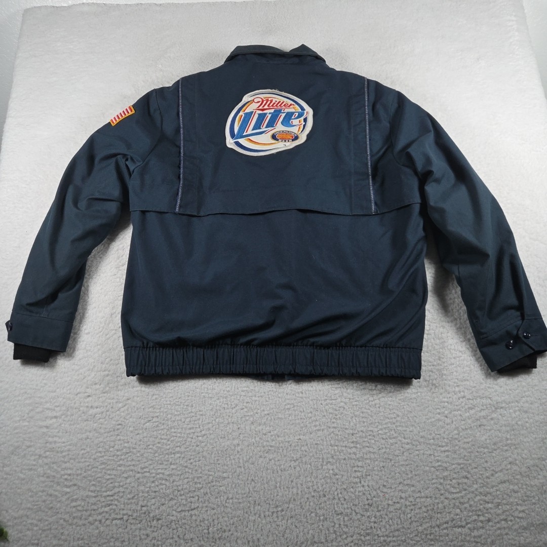 Vintage 90s Riverside Masterliner Bomber Jacket Sz L Miller Lite Blue Thinsulate