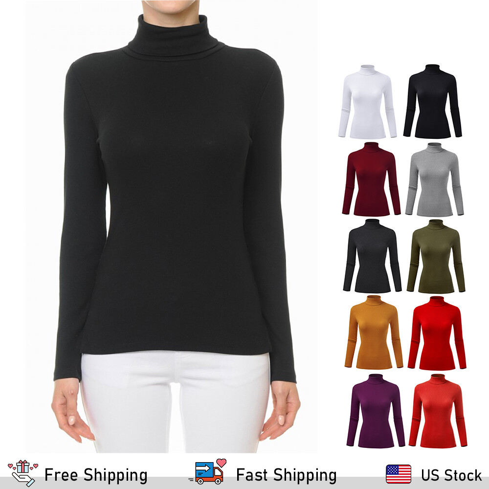 FashionMille Women’s Ribbed Turtleneck Long Sleeve Pullover Jersey Top