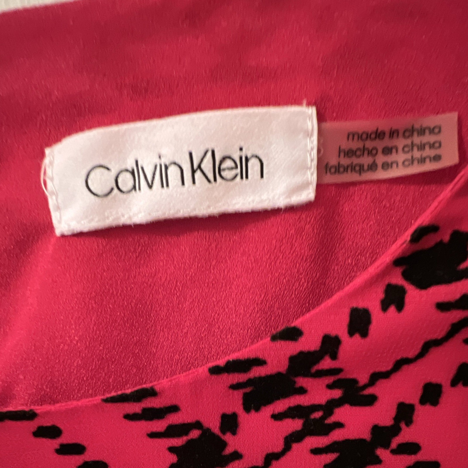 Calvin Klein Red Black Plaid Chiffon Round Neck Pullover Keyhole Blouse S
