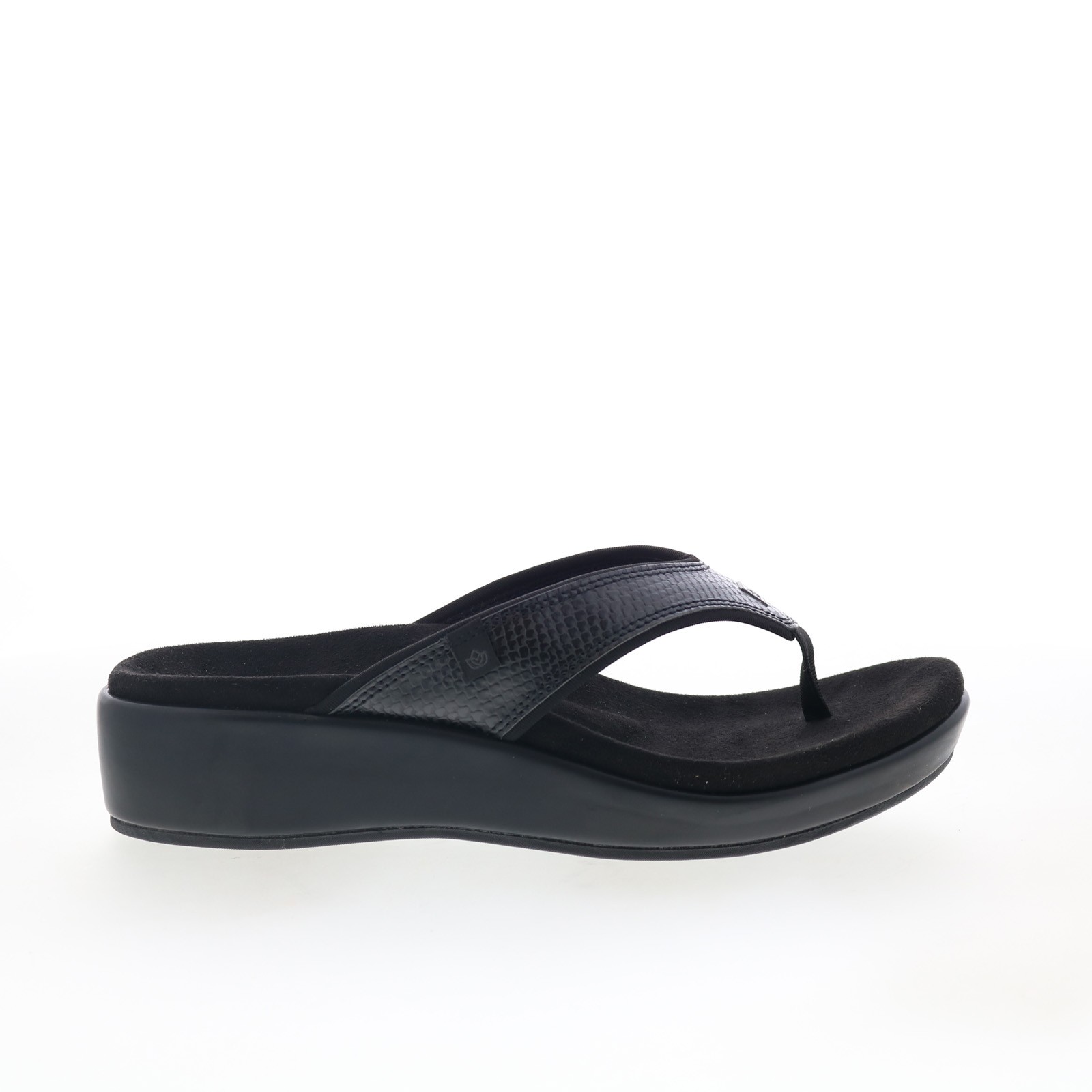 Spenco Weekend SP1076BLK Womens Black Wide Leather Flip-Flops Sandals Shoes