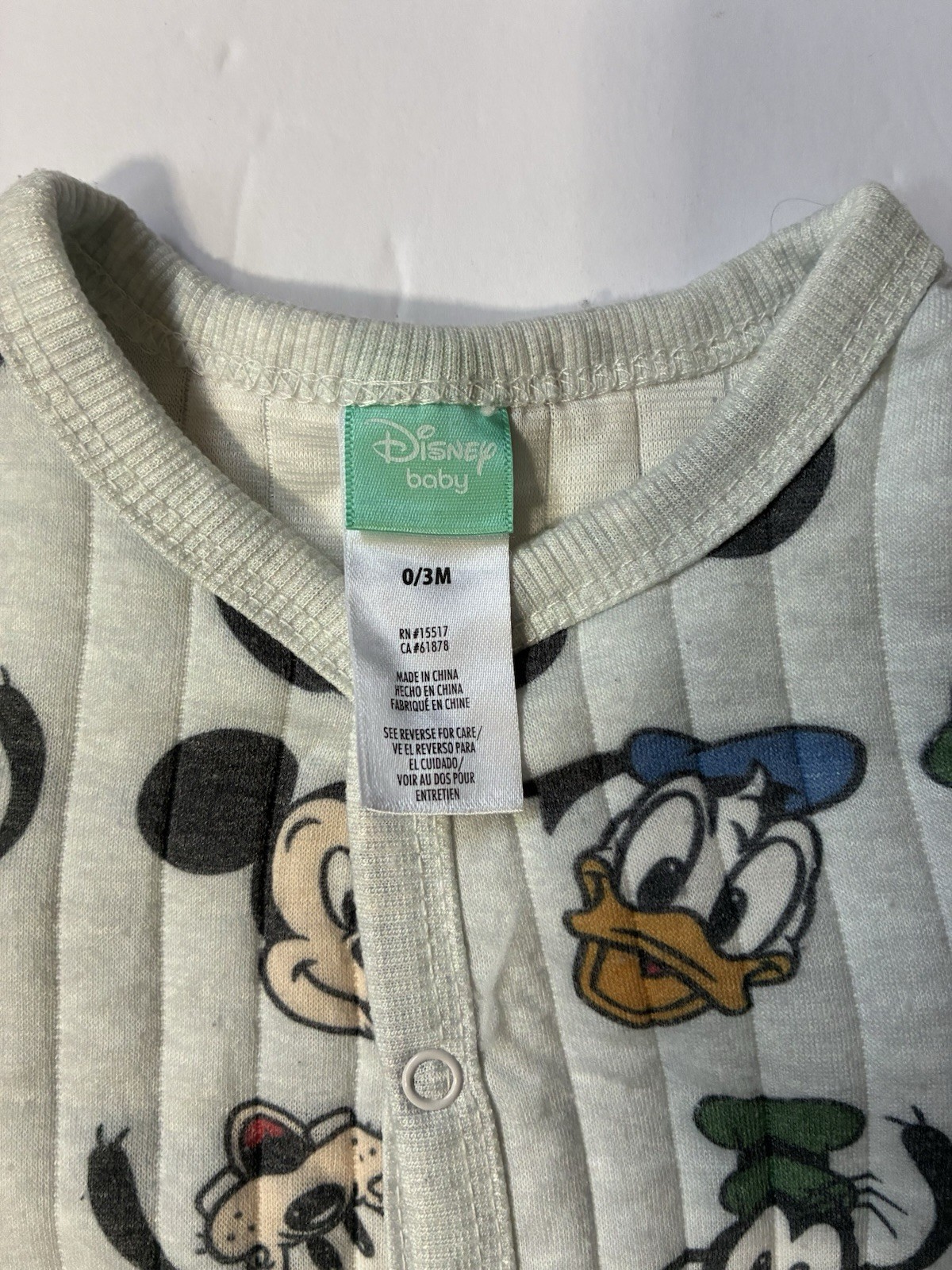 Disney Baby Mickey & Friends Gray Ribbed Footed Snap Coverall One-Piece 0-3M