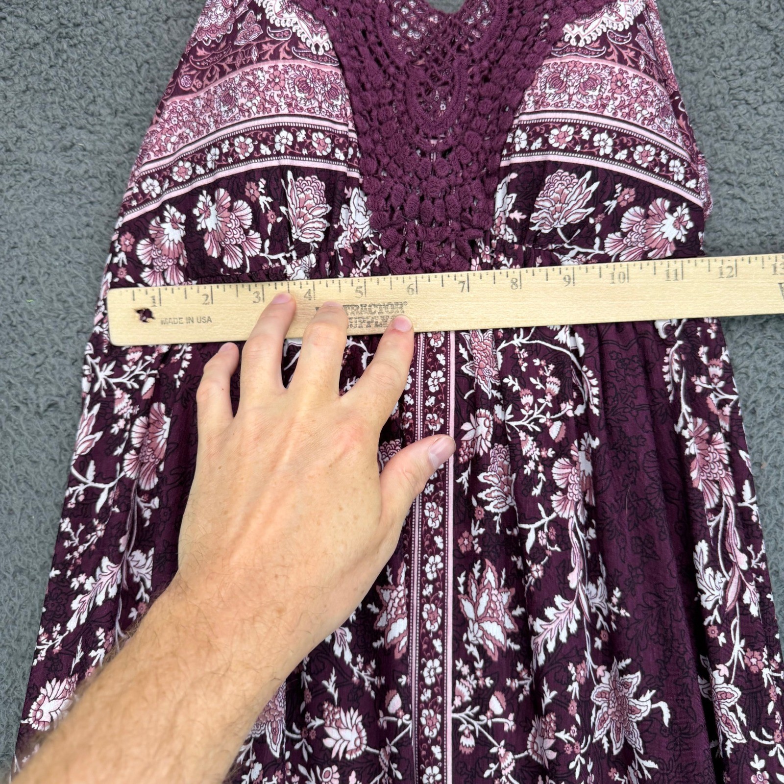 Vanity Womens Purple Floral Paisley Crochet Halter Maxi Dress Size M Boho Summer
