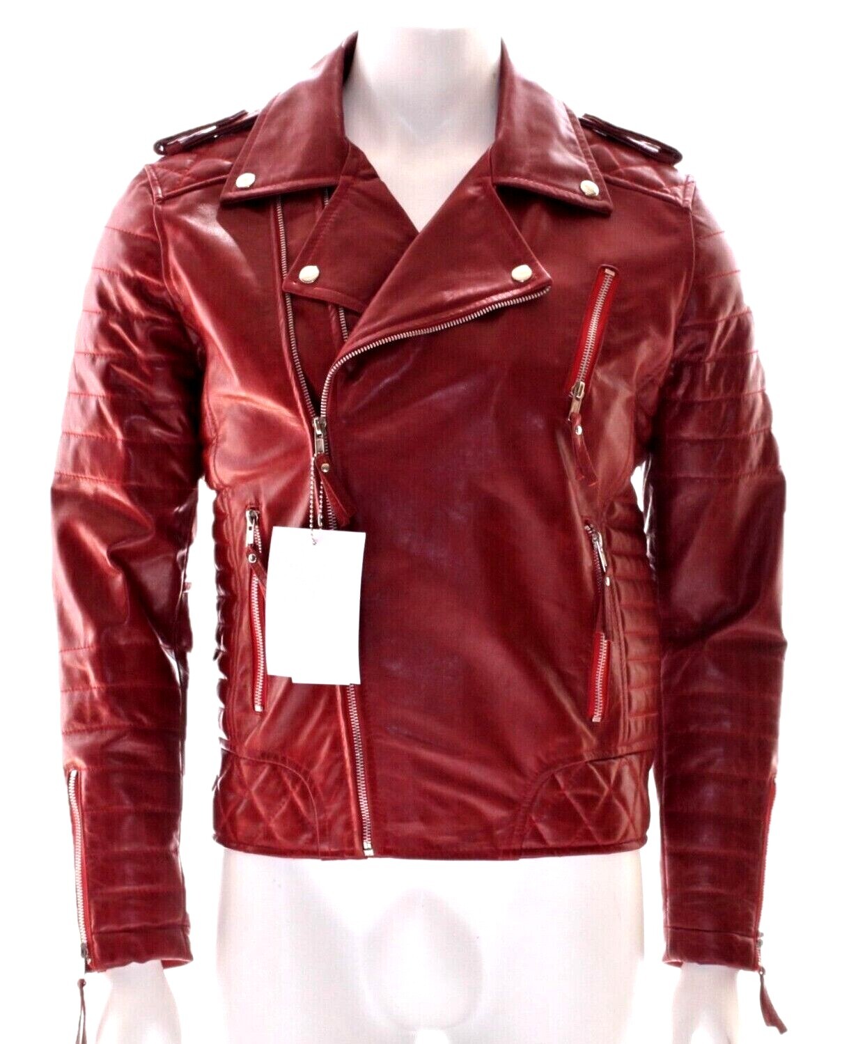 Cafe Racer Men’s Leather Jacket Brando Motorcycle Biker Red Sheep Skin Leather