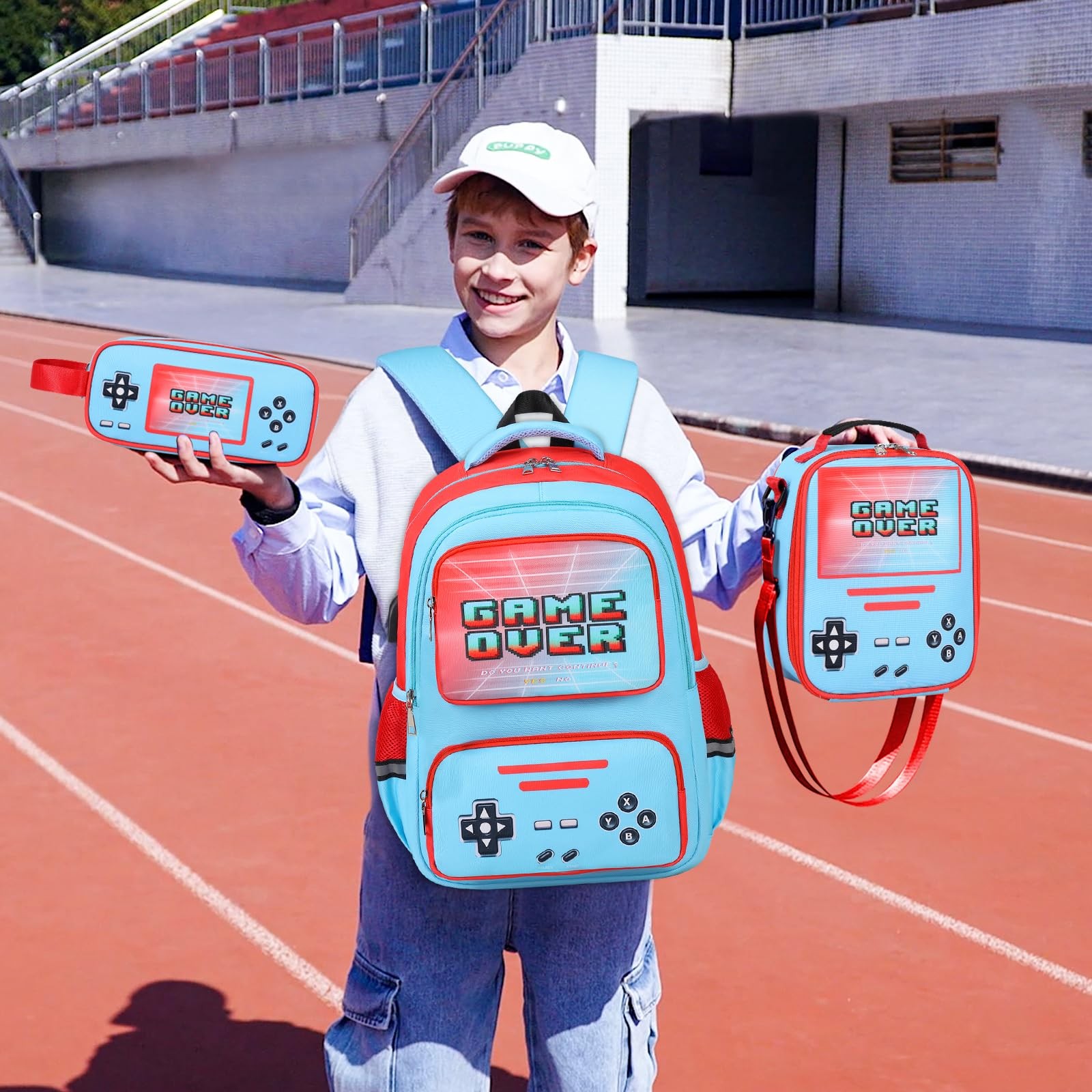 Gamer Backpack for Boys – Cool Luminous School Bag with Lunch Bag Pencil Case…