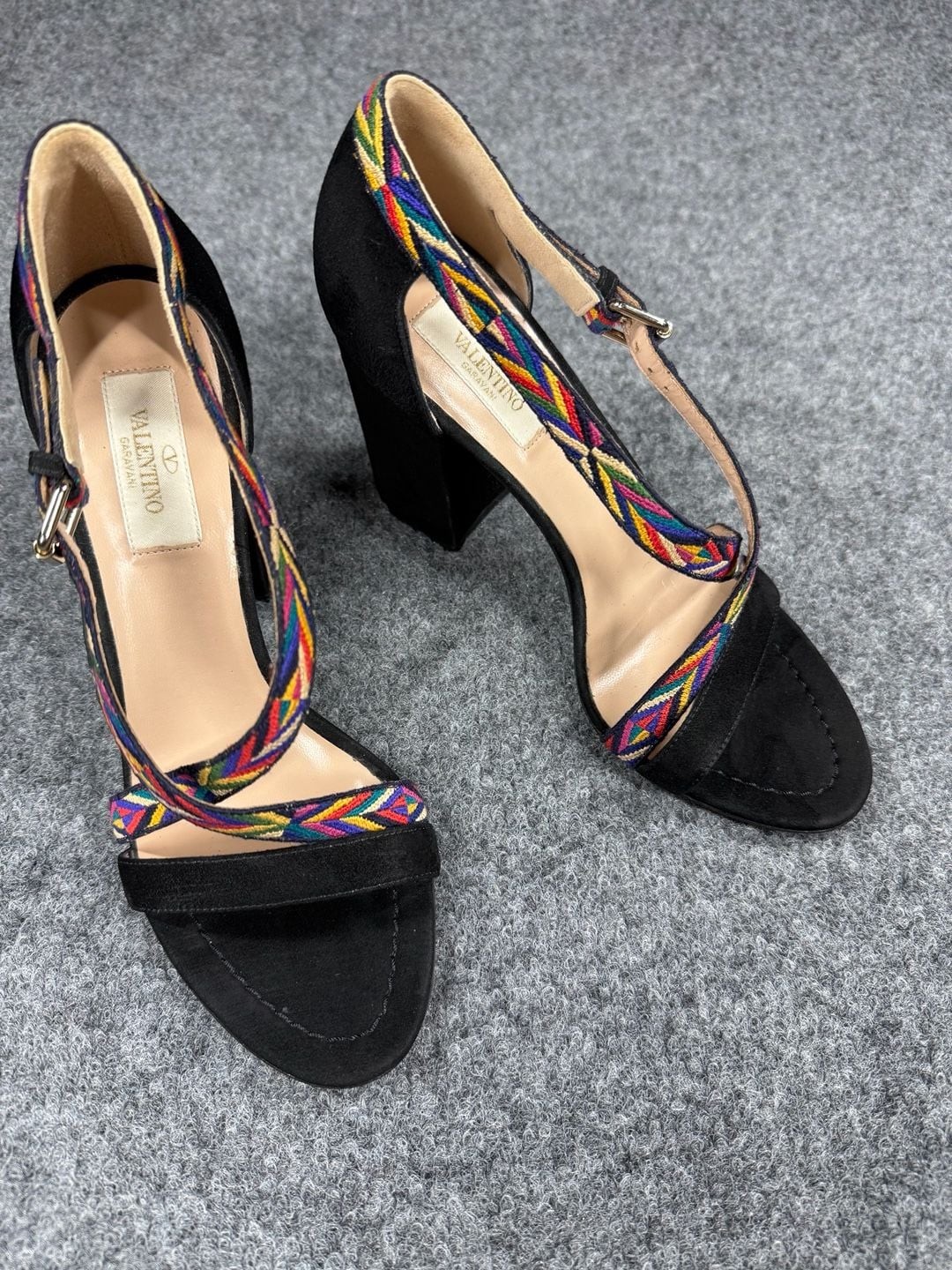 Valentino Garavani Native Couture Embroidered Block Heel Sandals 37.5 EU