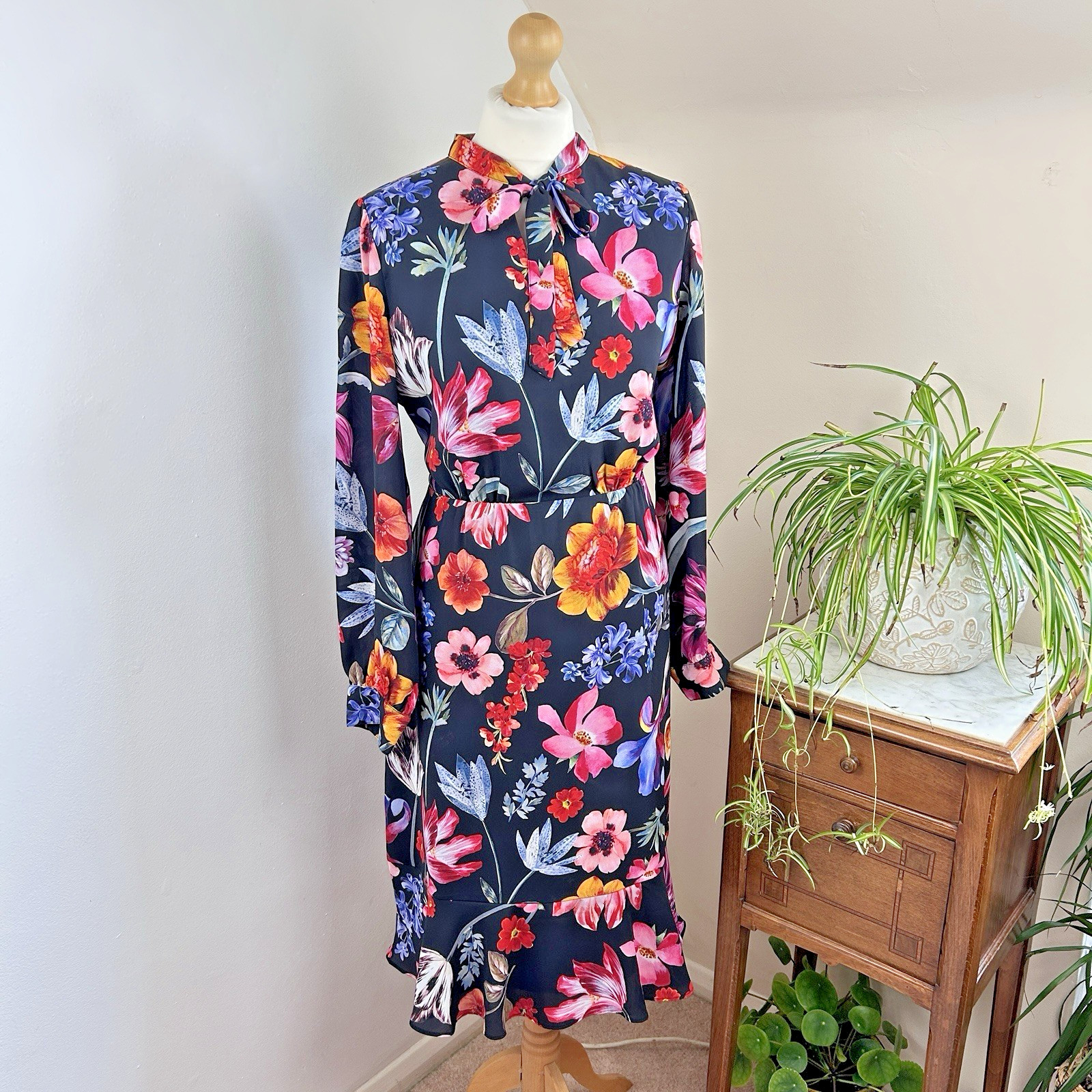 J. Crew Tea Dress Size 10 Multicoloured Floral Midi Length Wedding Races
