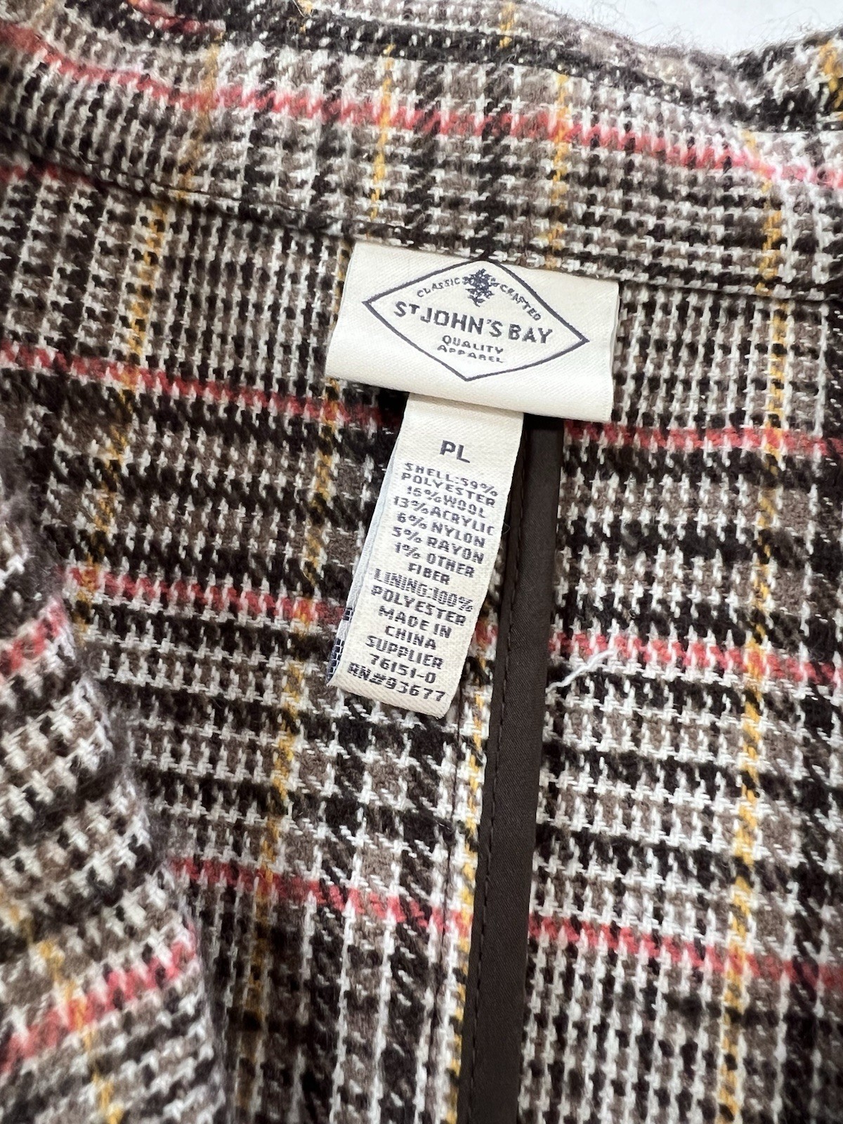 St John’s Bay Women’s Large Multicolor Petite Plaid Blazer