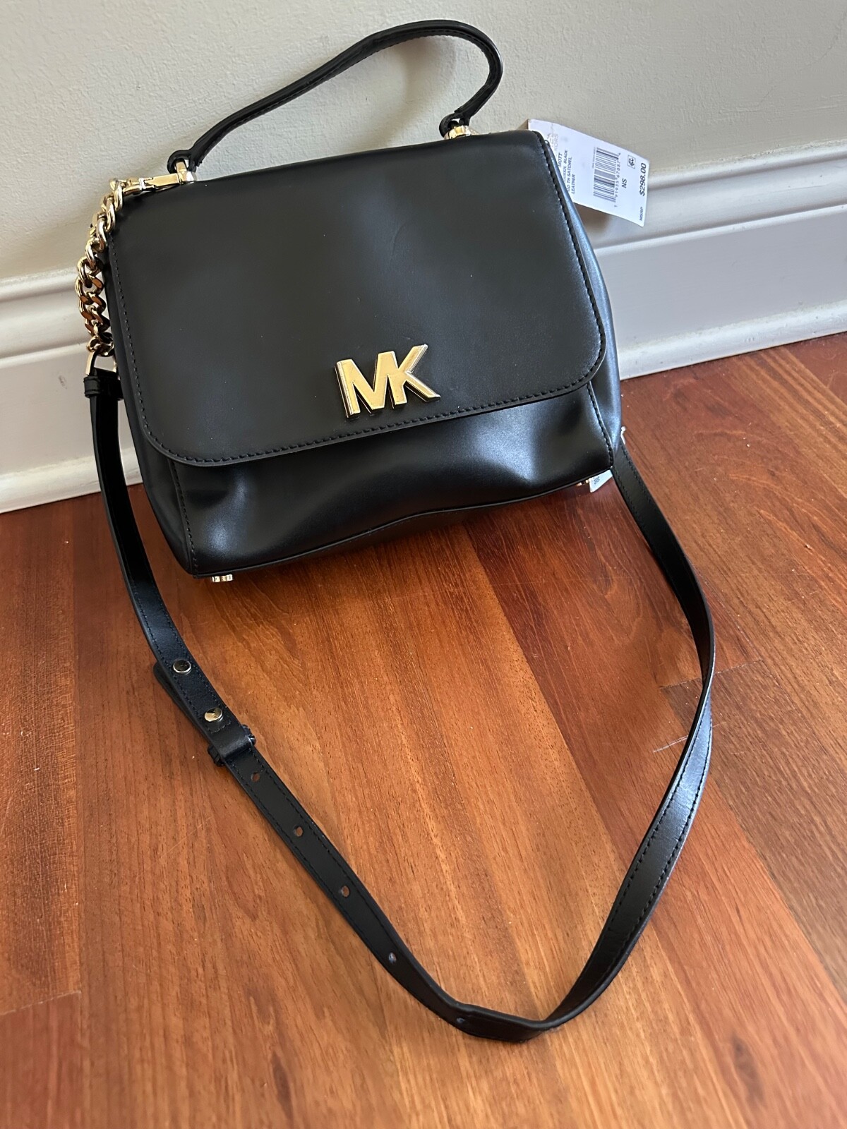 NEW Michael Kors Black Mott ~ RETAIL $298.00 ~ Leather Satchel Crossbody/Purse