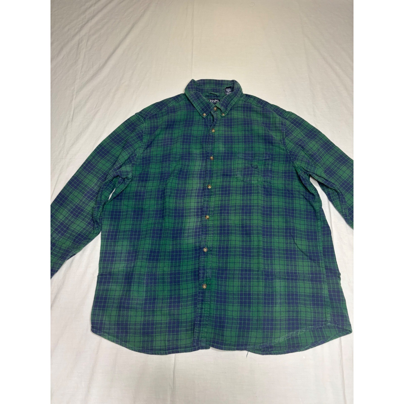 Chaps Mens XXL Brushed Flannel Shirt Green Navy Blue Plaid Long Sleeve Cotton