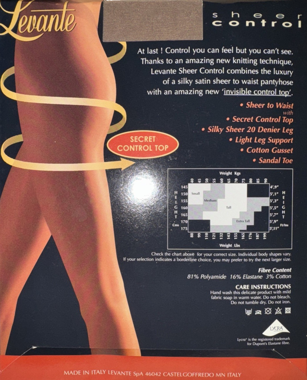 Levante Sheer Control Top Tights Size: 3 Tall Color: Glace