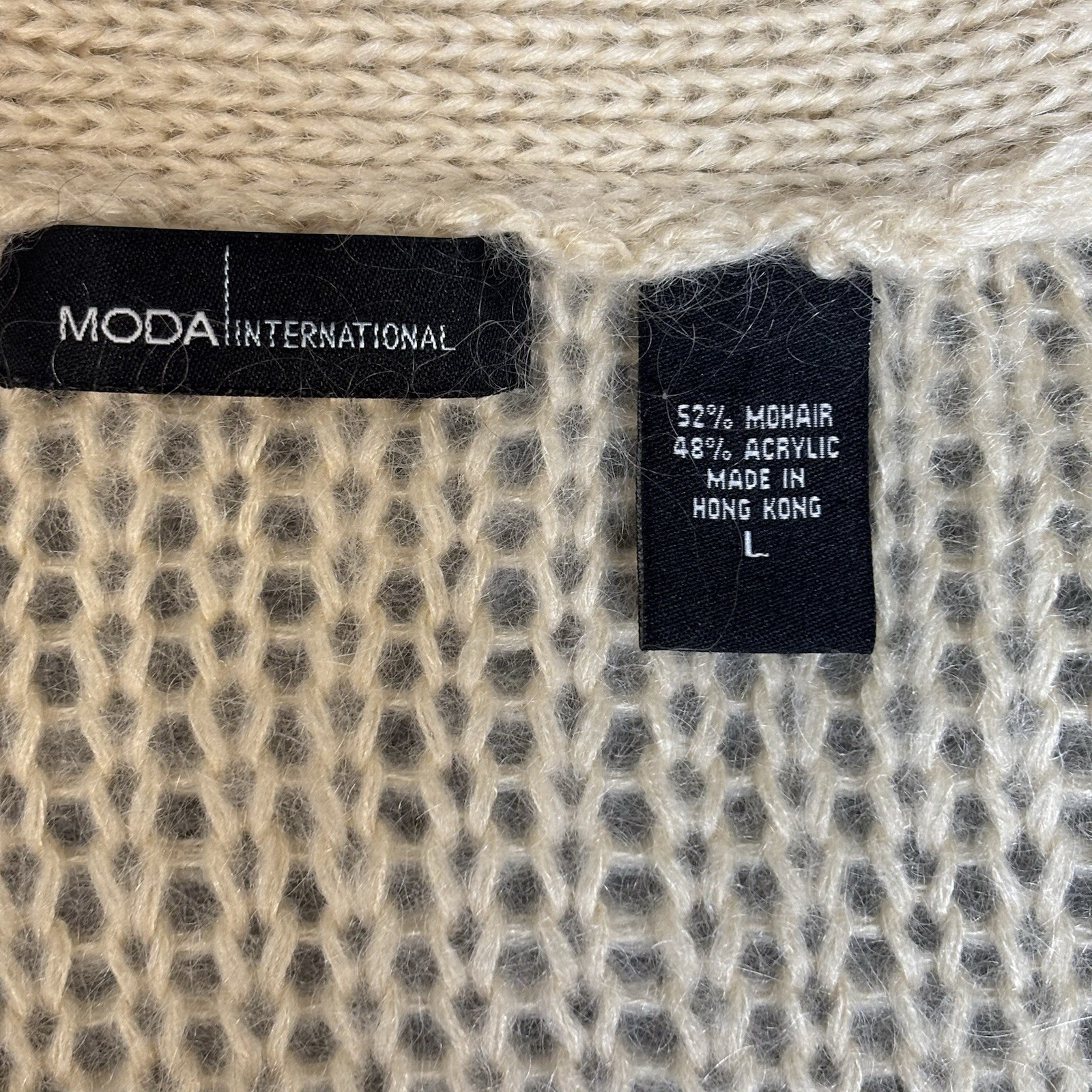 Moda International Cream Mohair Long Open Cardigan Sweater Large Cottagecore