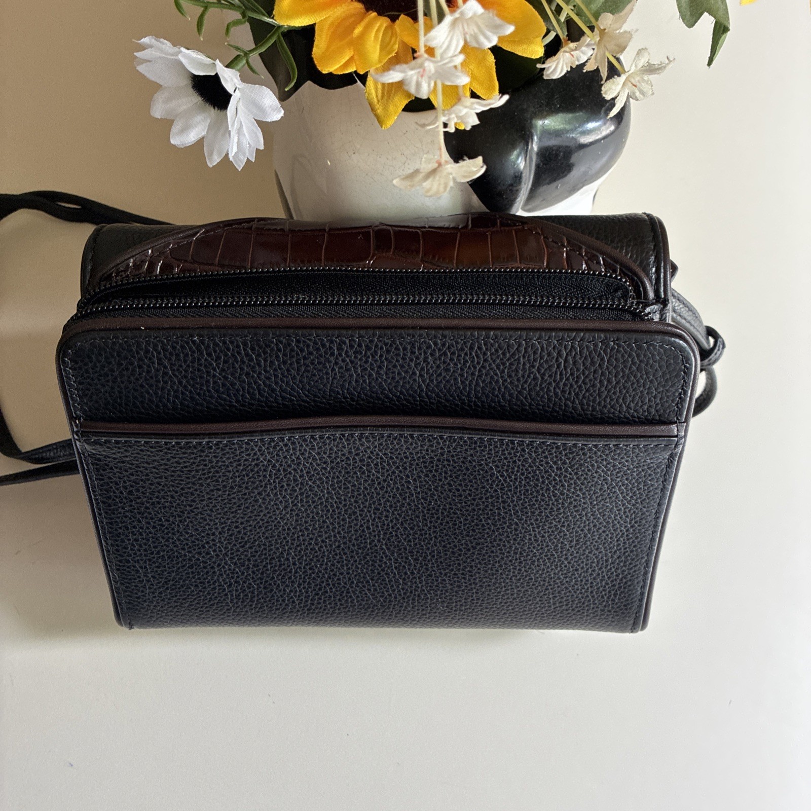 Brighton Nepal Organizer Pebble Italian Croc-Embossed Leather Crossbody Bag “NEW
