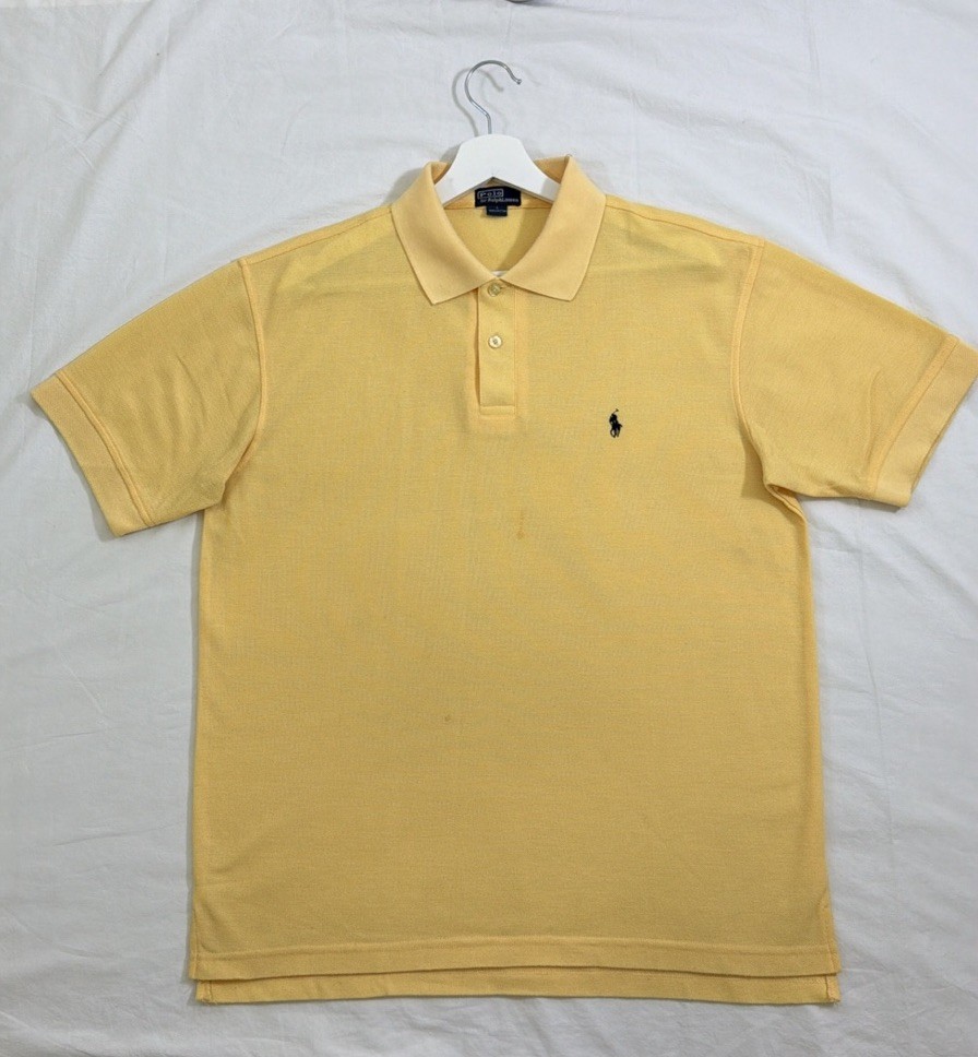 Polo Ralph Lauren Mens Yellow Pique Polo Shirt Short Sleeve Classic Fit Sz L