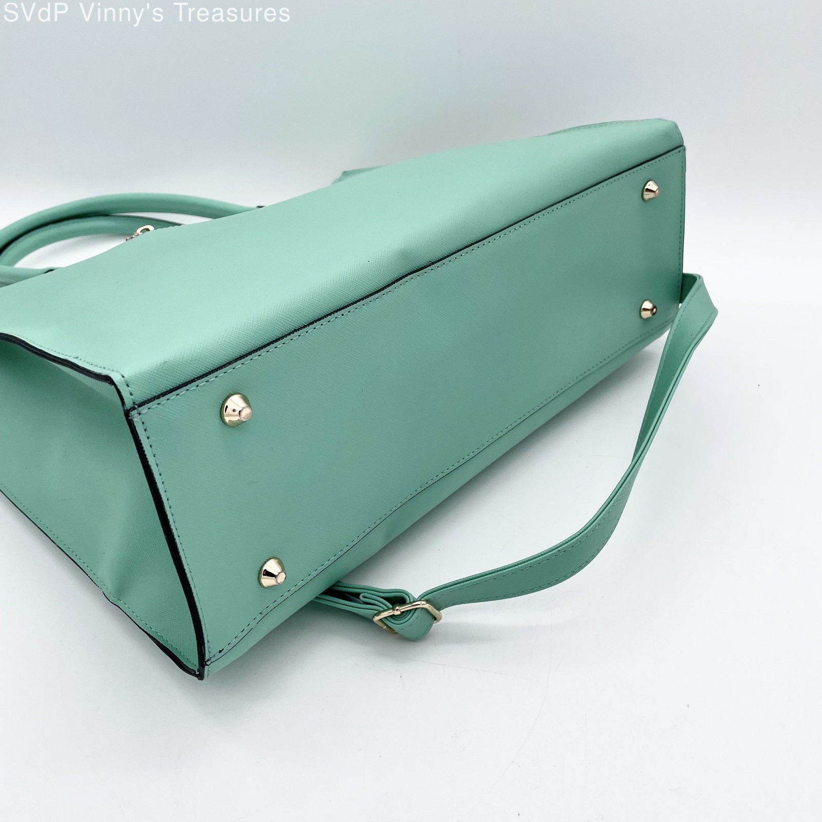 Pelle Borsa 100% Vegan Leather Teal Large Top Handle Tote Purse Gold Deer Charm