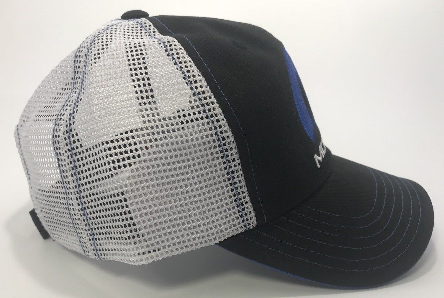 Black Hat / Cap w/ White Mesh & Blue Mopar “M” Logo / Emblem (Licensed)