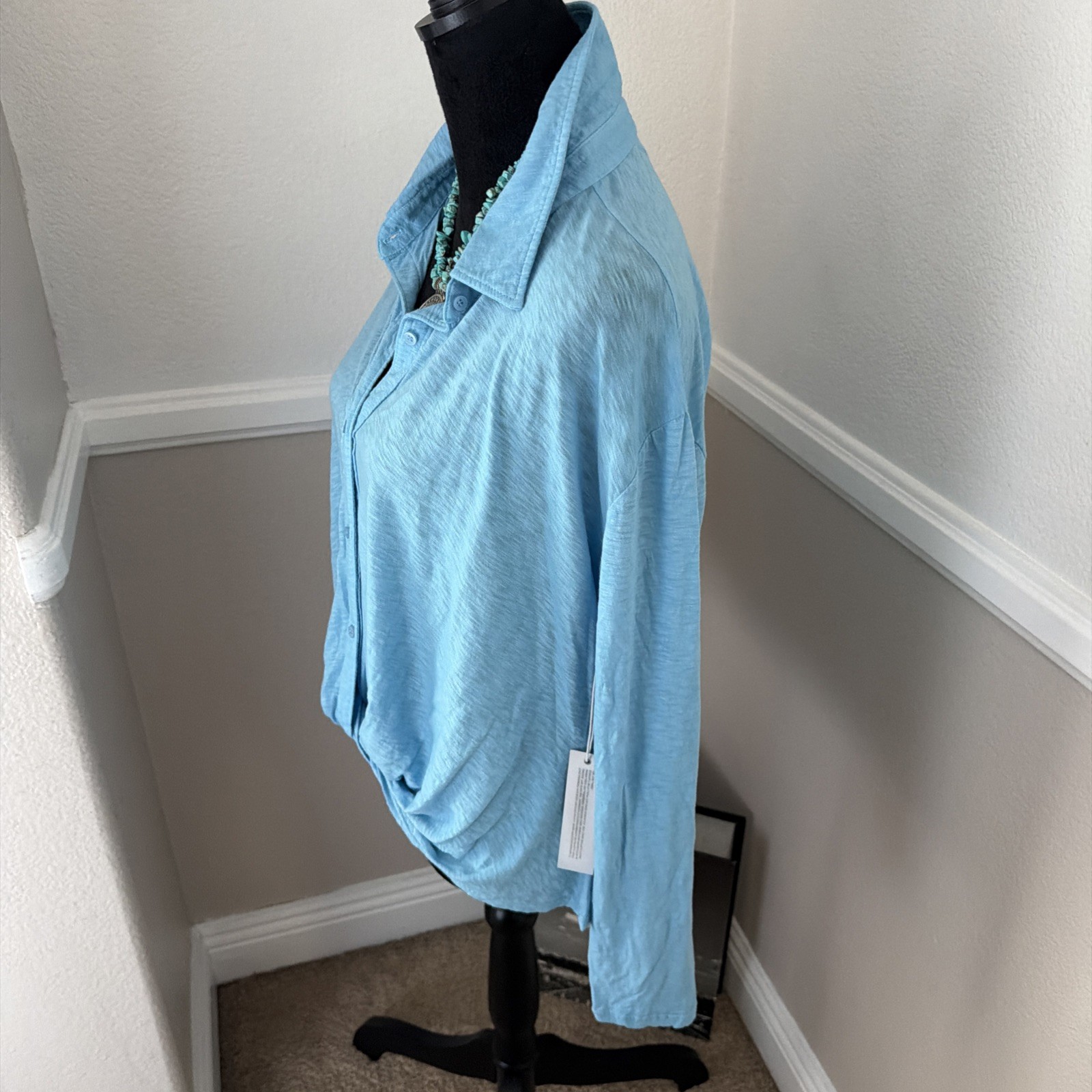 NWT Stateside 100% Supima Cotton Collared Twist Front Top Button Front Blue L