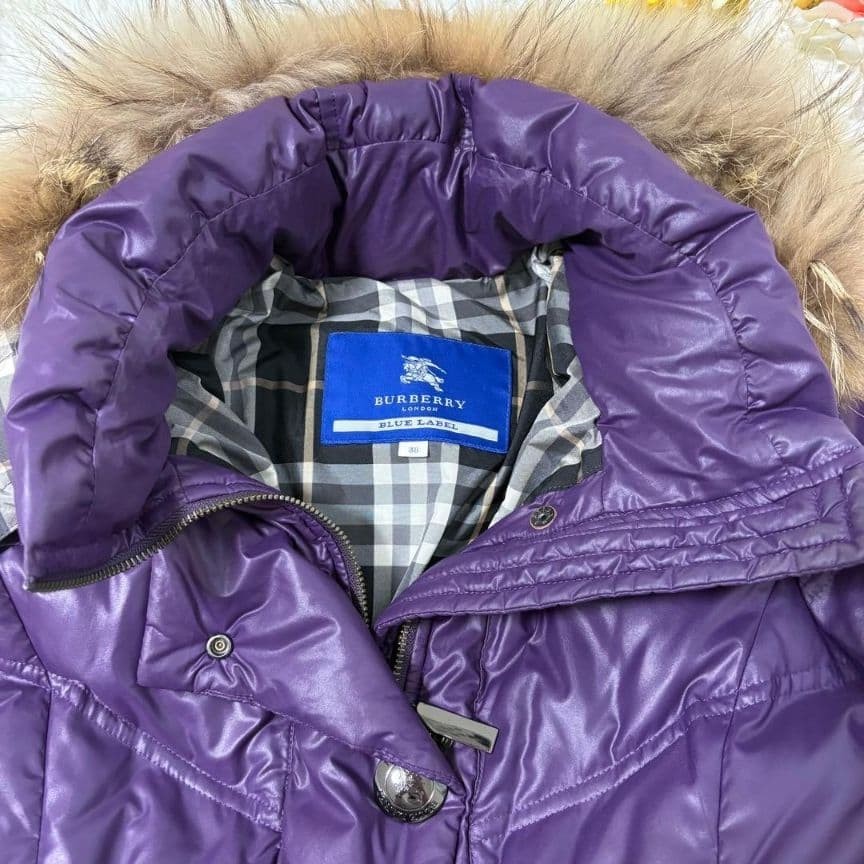 Burberry Blue Label Nova Check Fur Hooded Down Jacket