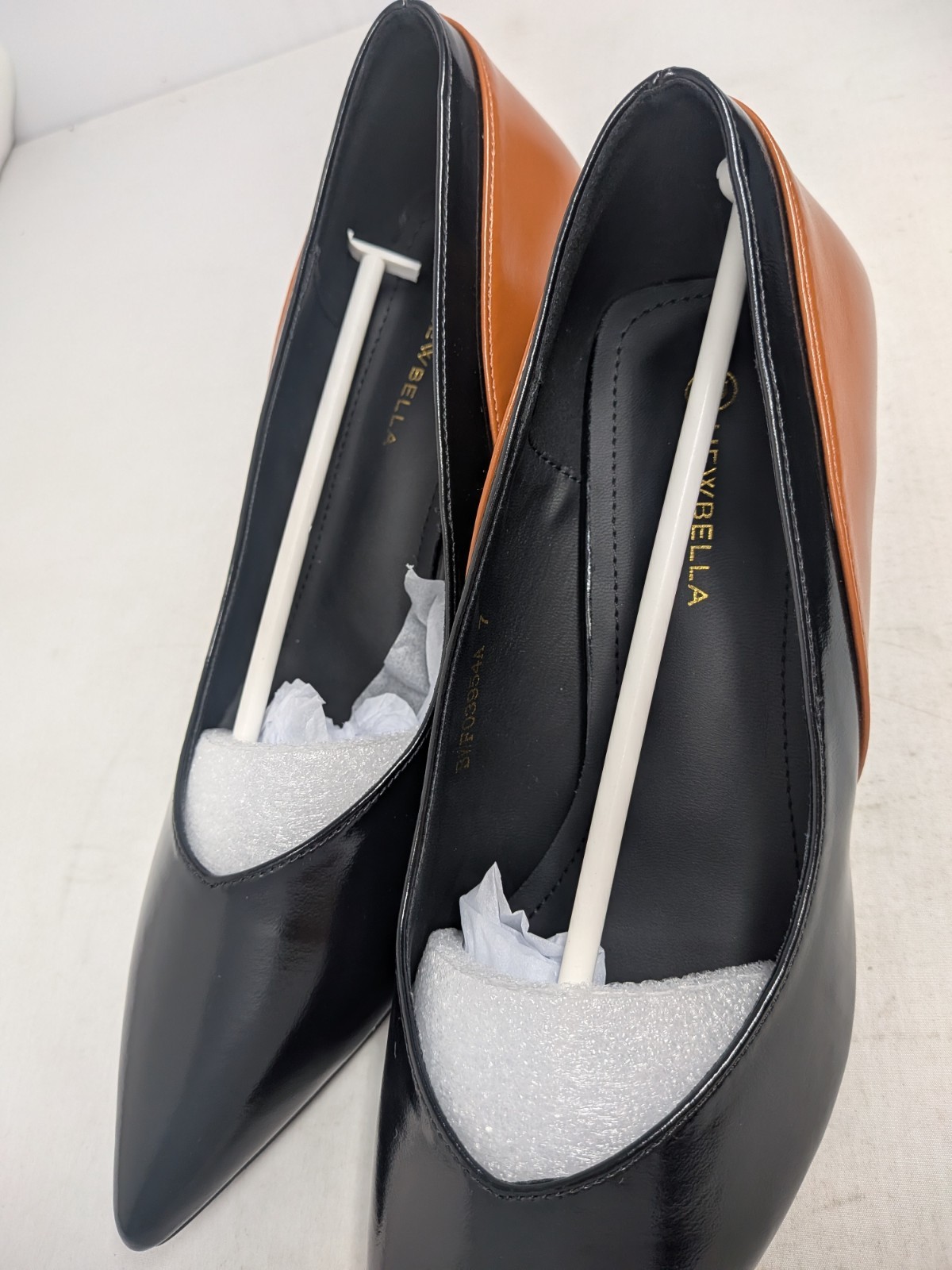Newbella Colorblock Two-Tone Black Brown Pointed Toe Pump Kitten Heel 7