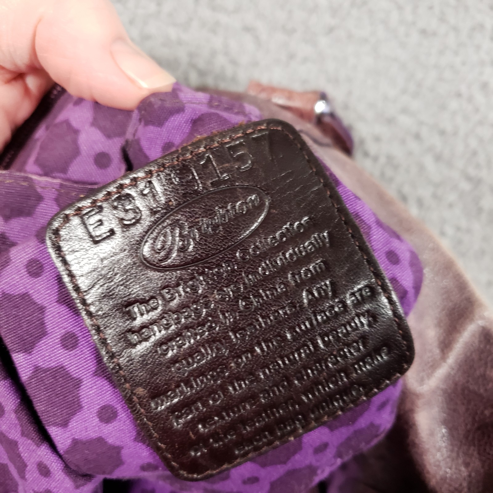 Brighton Purple Distressed Leather Shoulder Bag Pleat Elastic Pockets Heart Rare