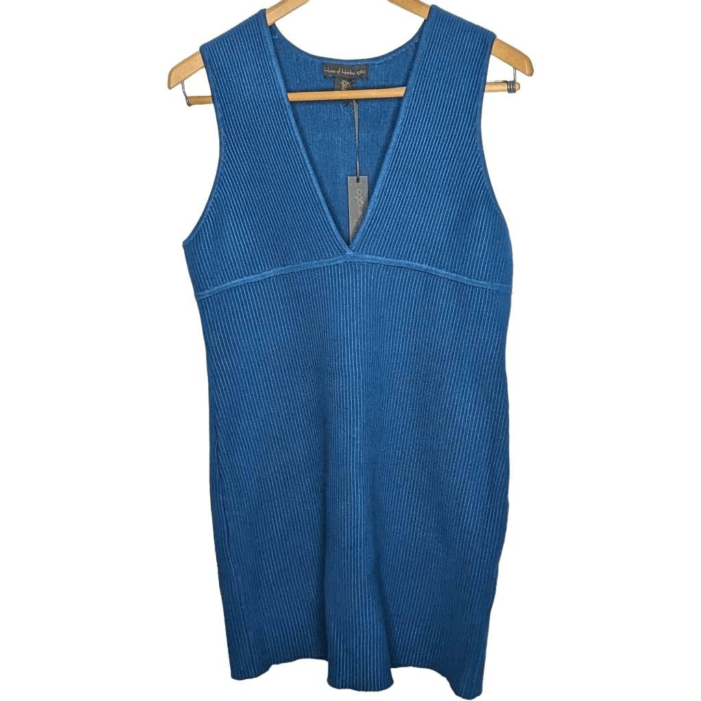 House of Harlow 1960 Sweater Mini Dress Luxe Essentials Blue Bandage L NWT