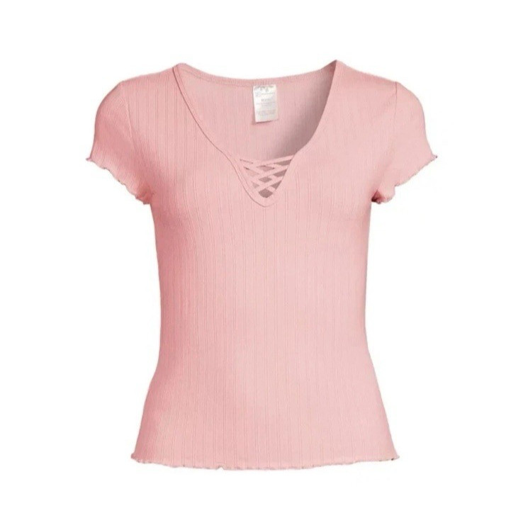 No Boundaries Juniors Lattice Neck Tee with Short Sleeves Size XS,S NWT *42