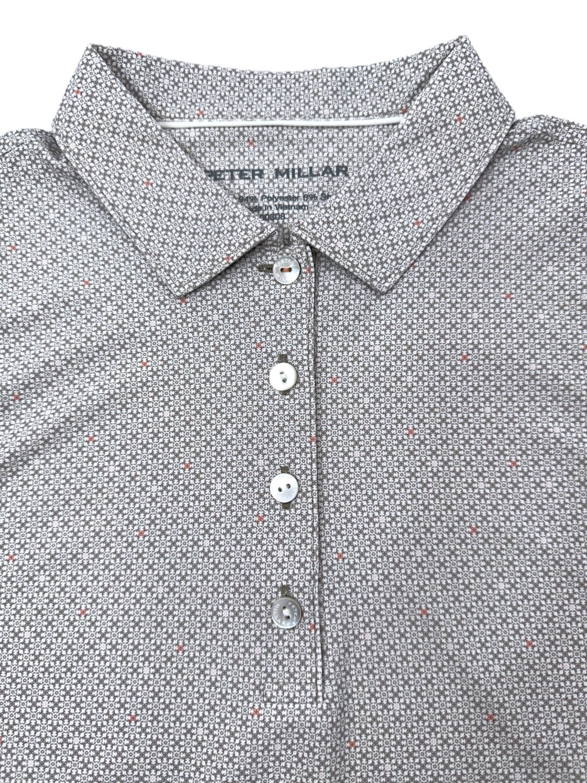 $95 Peter Millar Women’s Banded Mesh Sleeveless Button Polo – Pebble -Medium-New
