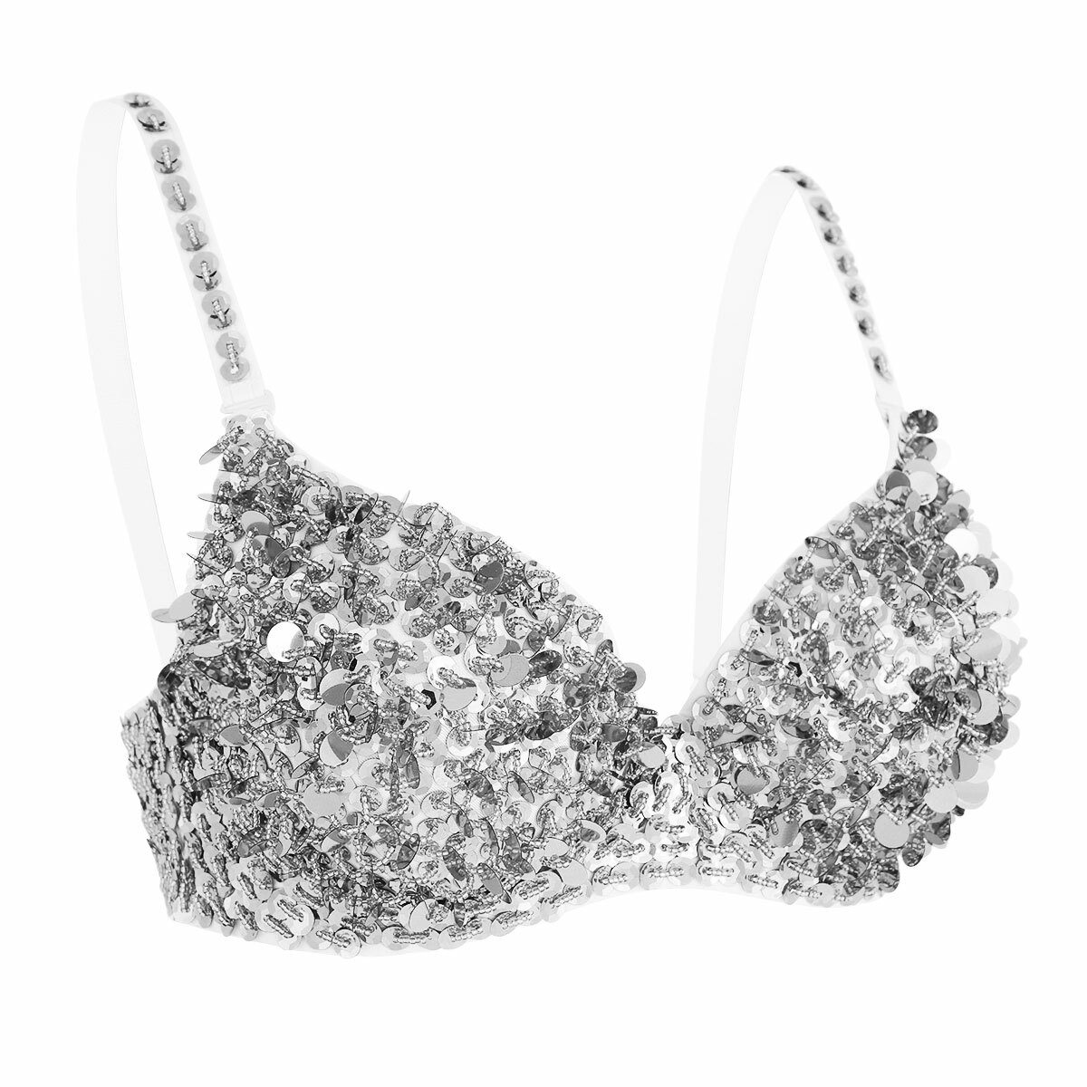 Womens Sequins Sparkle Bra Crop Top Belly Dance Costume Tops Rave Party Clubwear