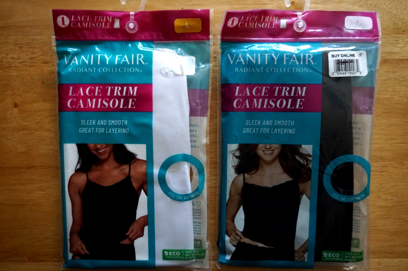 VANITY FAIR RADIANT COLLECTION LOT OF 2 LACE TRIM CAMISOLES/SIZE LARGE/NEW
