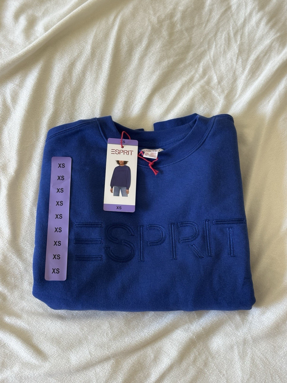 Esprit Blue Logo Graphic Print Crew Neck Pullover Sweatshirt Size XS
