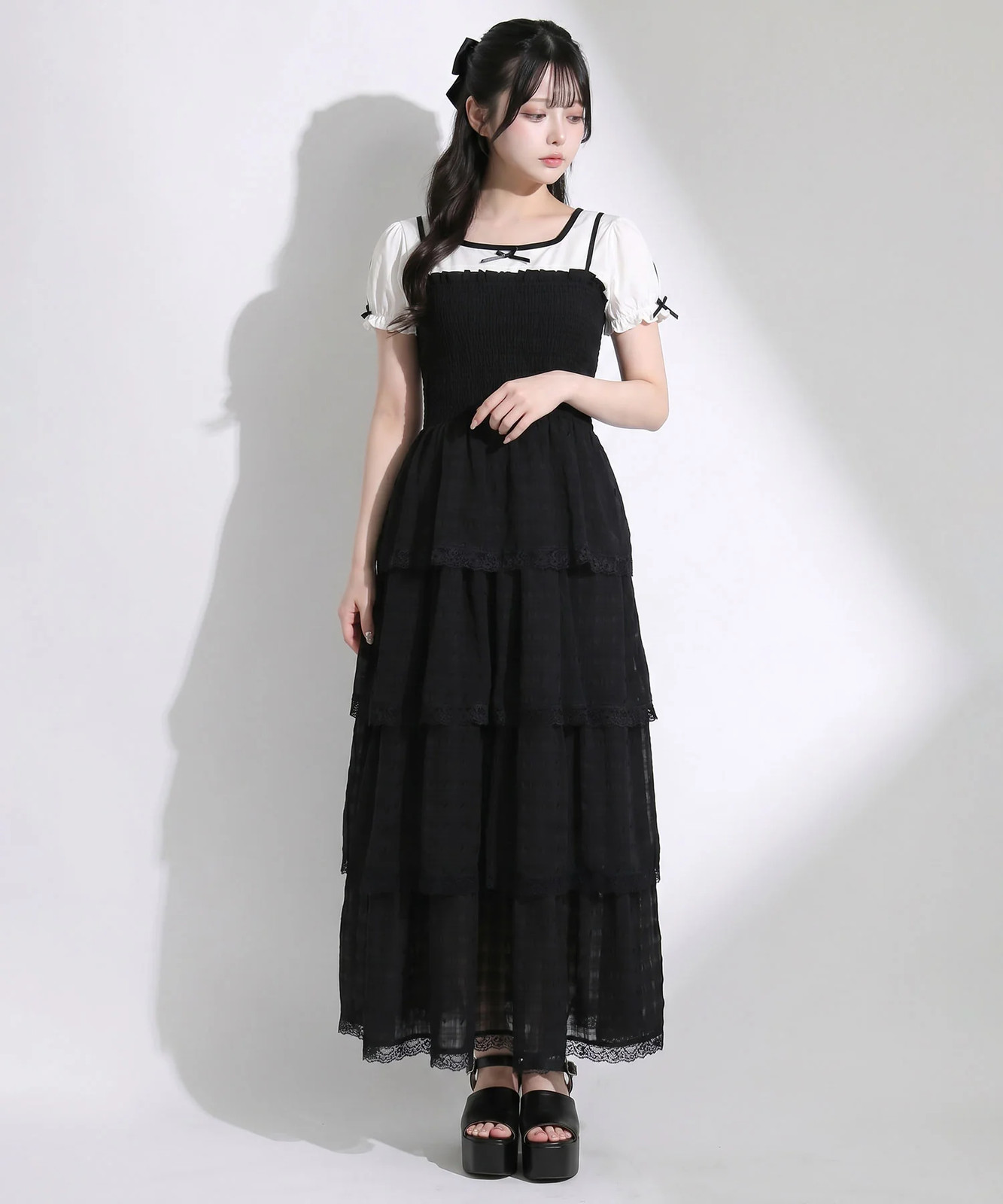 5 Way sheer bolero set tiered long cami dress Jirai New