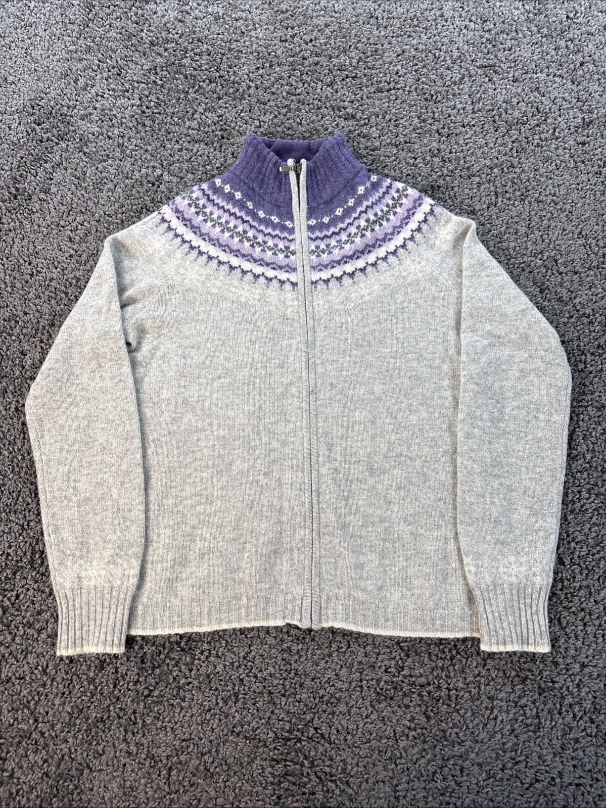 Vtg Eddie Bauer Cardigan Sweater Womens Med Tall Wool Rabbit Hair Fair Isle Mock