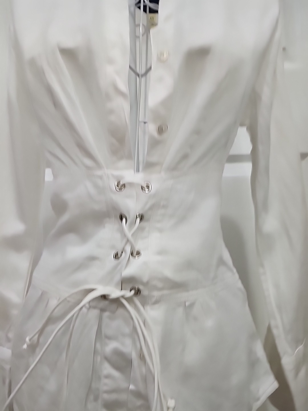 TROUVÉ Women’s Corset Stretch Poplin Shirt, White, Size X-Small 23 Long 30 Chest