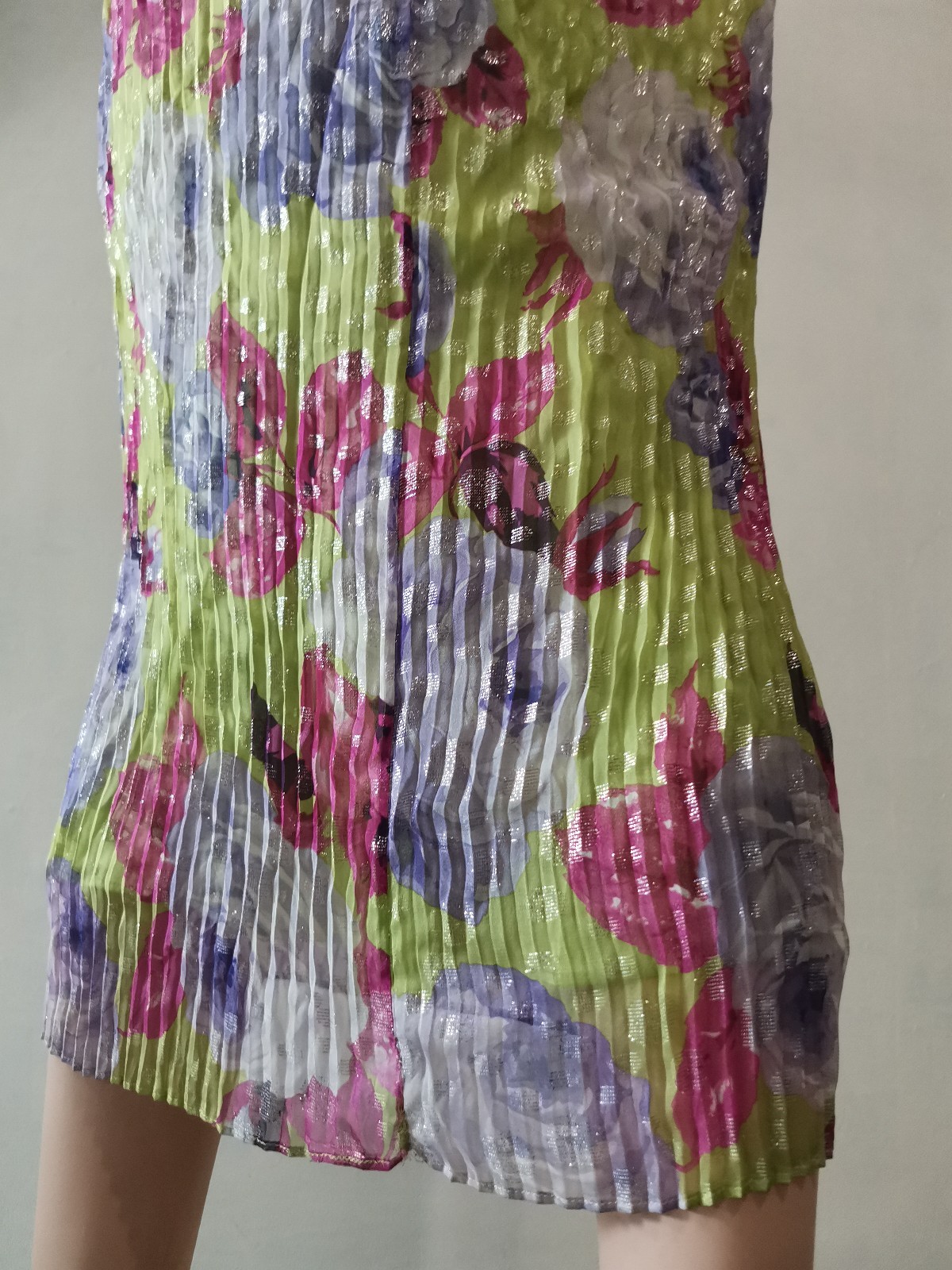 🆓US🛃 vtg 2000 Dolce&Gabbana floral printed Corrugated pleated Silk Dress IT 44