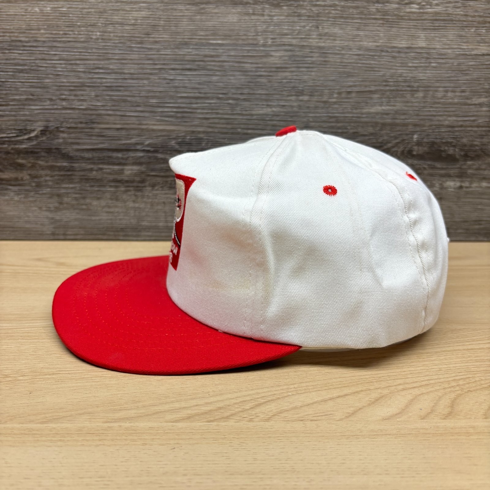 Vintage SP Construction Services Hat Cap Snap Back White Red Logo Promo VTG 90s