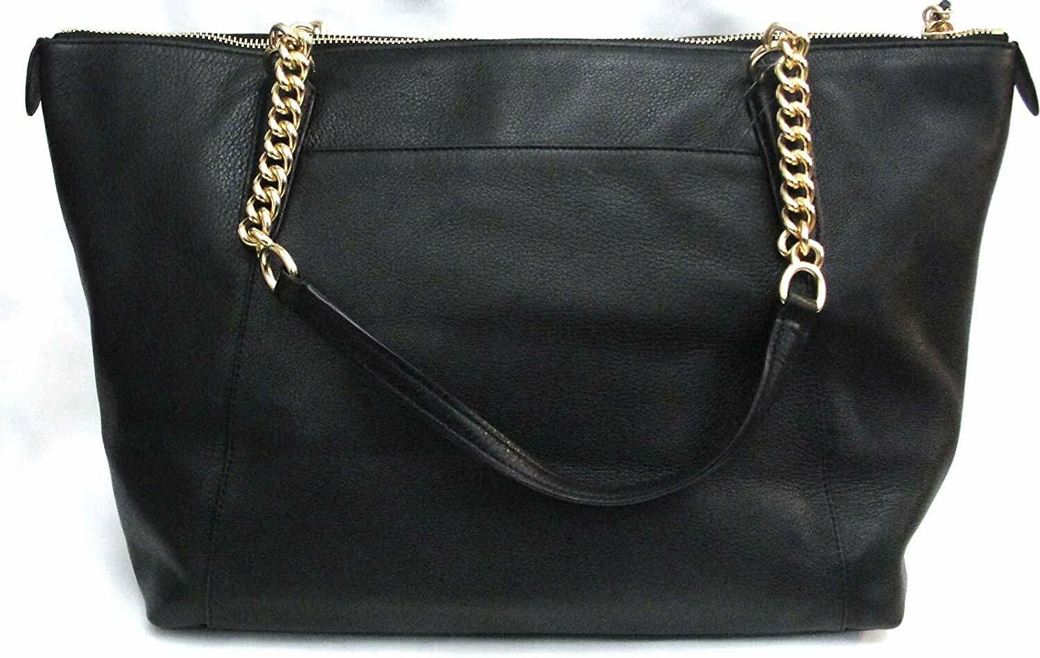 NEW! COACH Pebble Leather AVA Chain Top Zip Shoulder Tote-Black/Gold F29007 $395