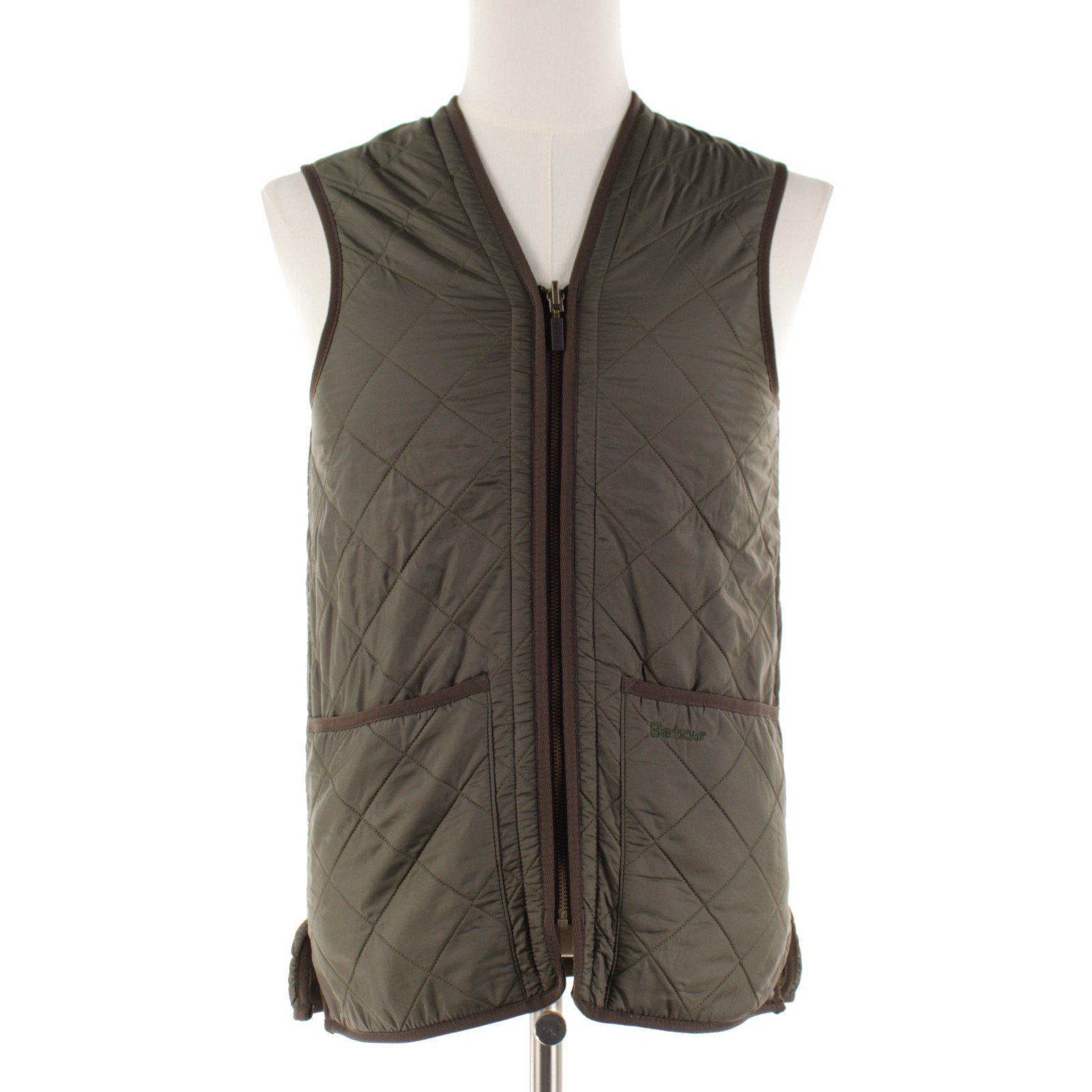 Barbour NWT 100% Polyamide Polar Quilt Waistcoat Size XS In Solid Greenish Brown