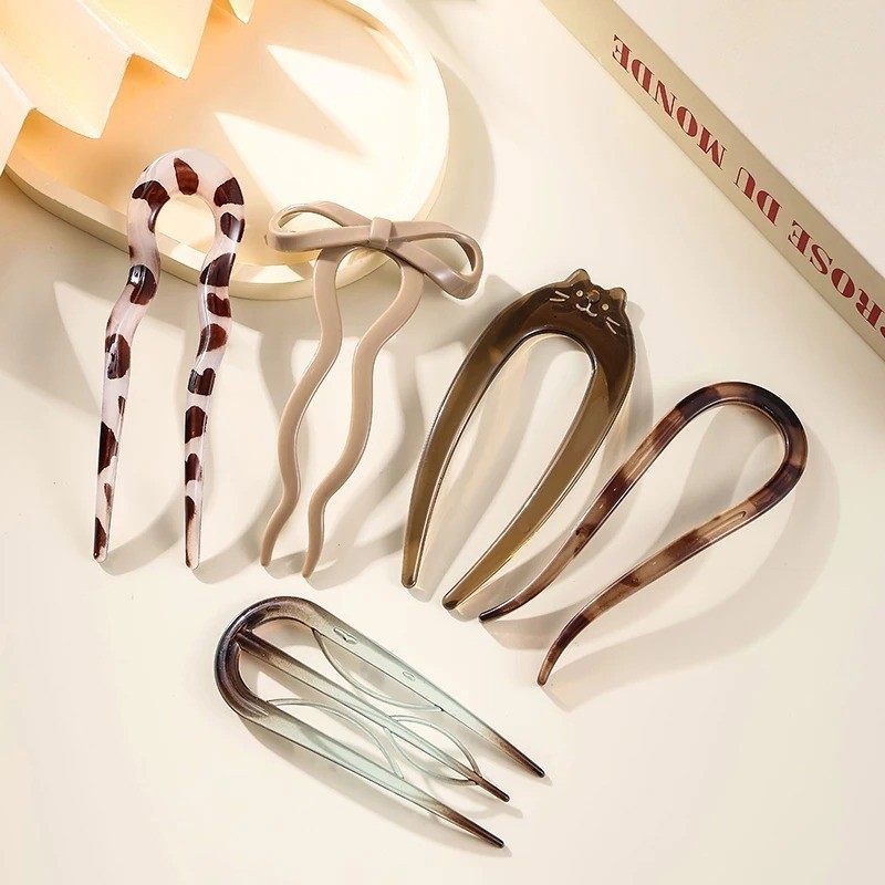 U-Shaped Hair Fork Tortoiseshell Acetate Acrylic Hairpin Fashion Hair Stick