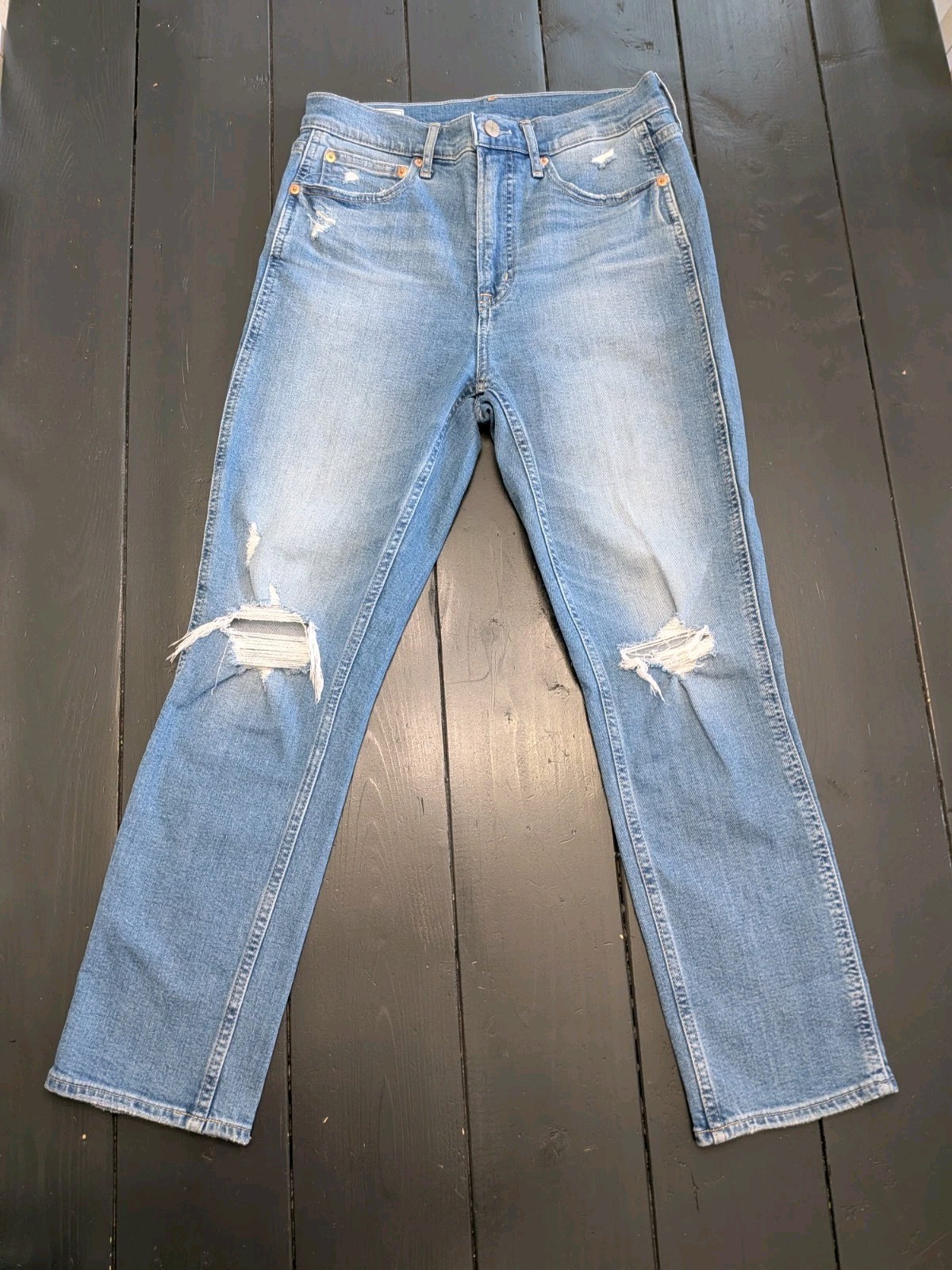 Gap Denim Women Size 8 (29×27) Vintage Slim High Rise Distressed Jeans Med Wash