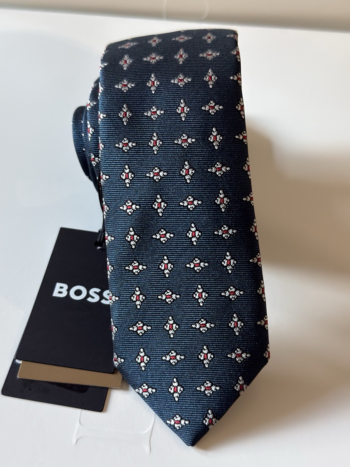 Boss By Hugo Boss Italy Silk Blend Tie In Dark Blue Color (width 6 Cm).