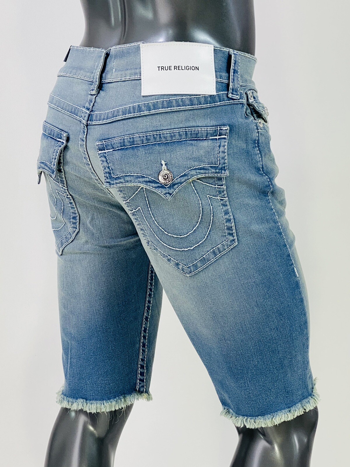 $119 Big Stitch True Religion Men Shorts Cutoff 30 31 32 34 36 38 Baby Blue