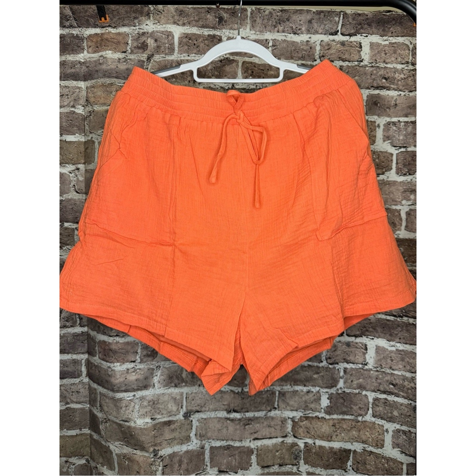 She + Sky Dark Coral High-Waist Drawstring Shorts