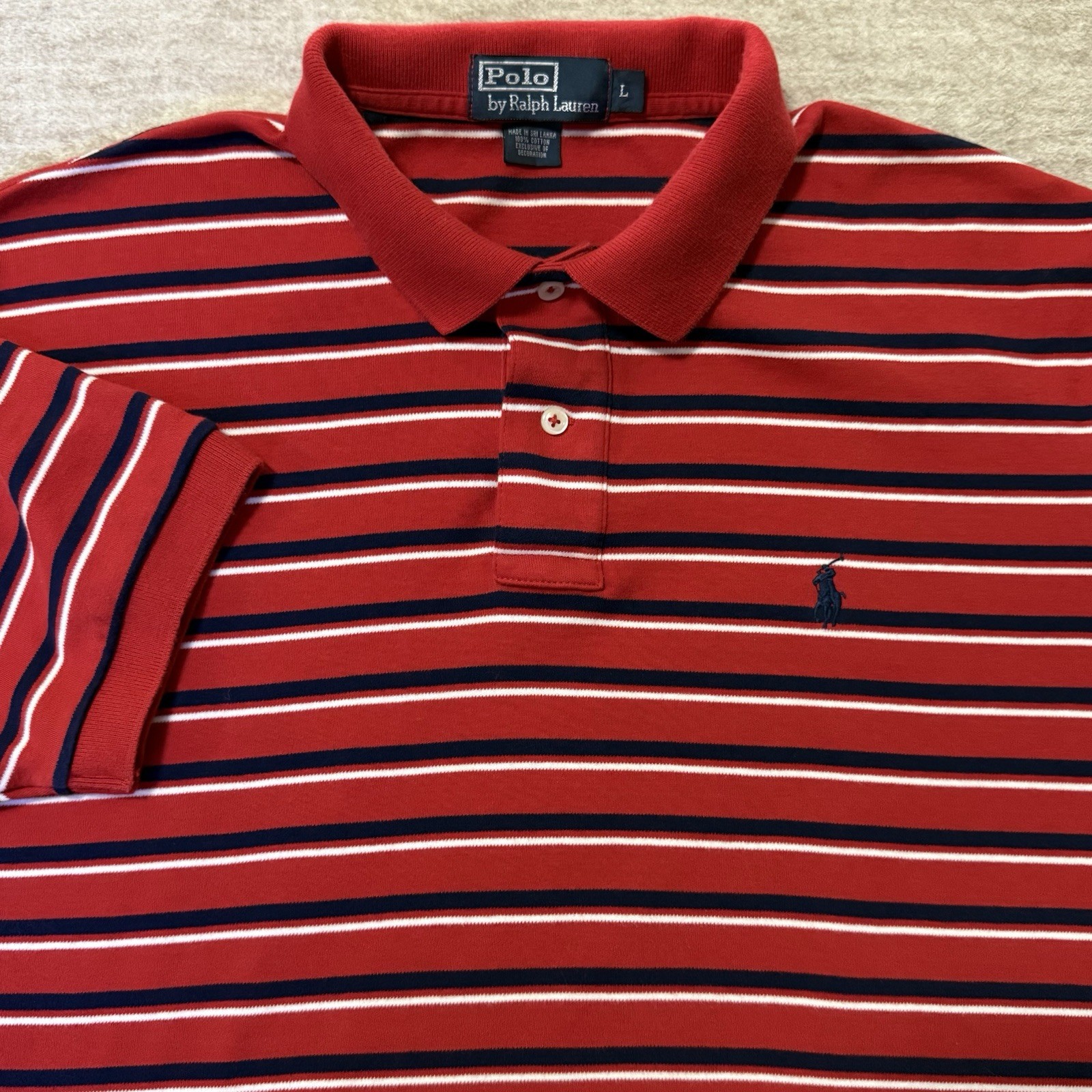 Polo Ralph Lauren Polo Shirt Men’s Large Red With Black Stripes Shirt Golf