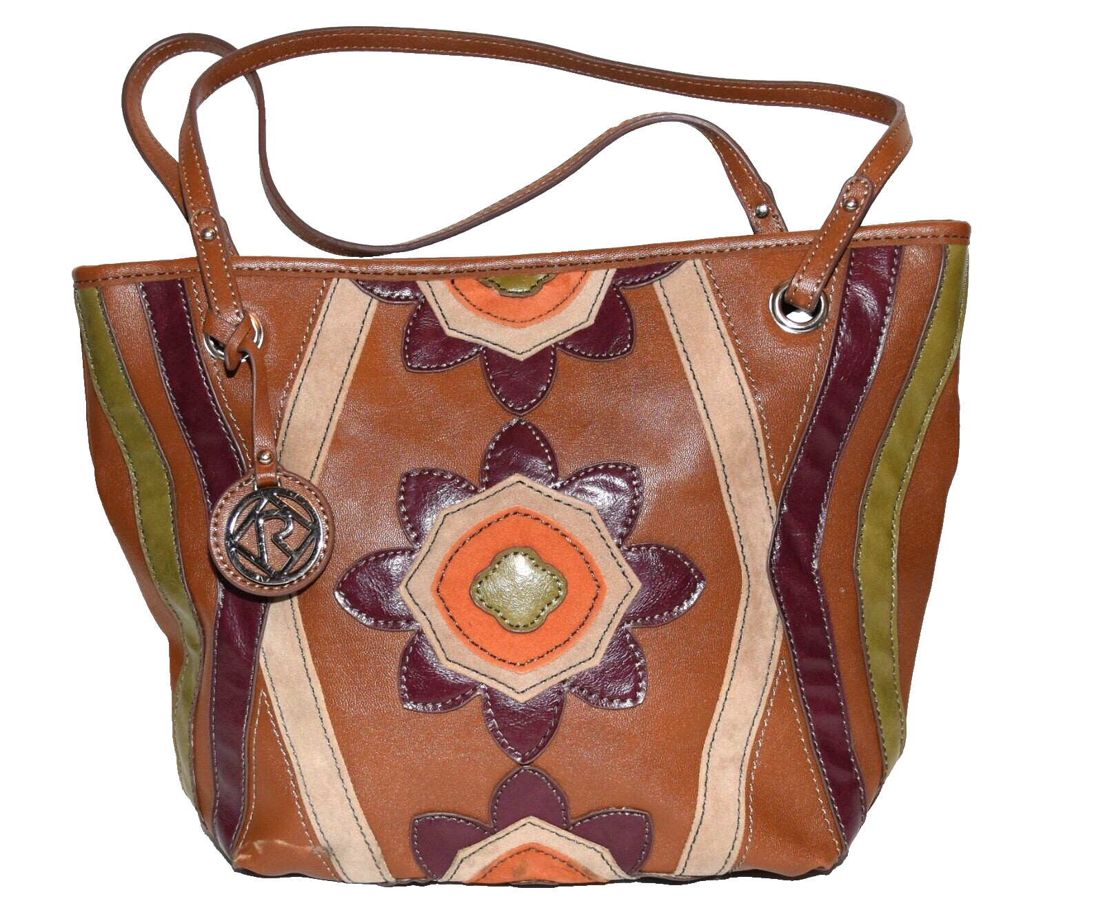 Relic Brand Brown Orange Green Beige Brown Flowers Faux Leather Shoulder Bag
