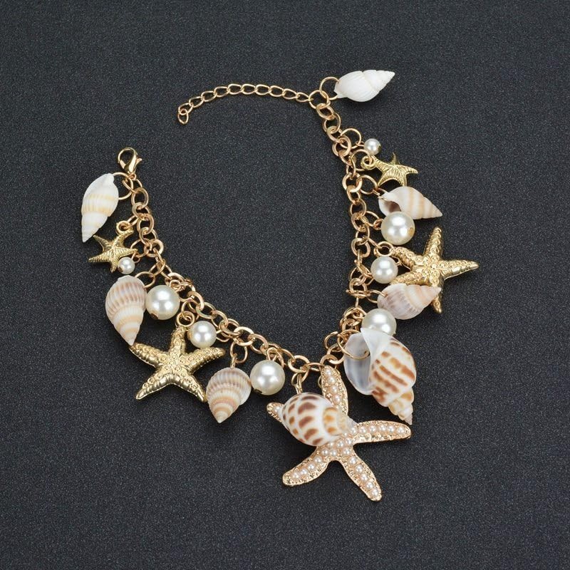 Caiyao Bohemia Sea Shell Starfish Conch Charm Bracelets Medium, StyleA